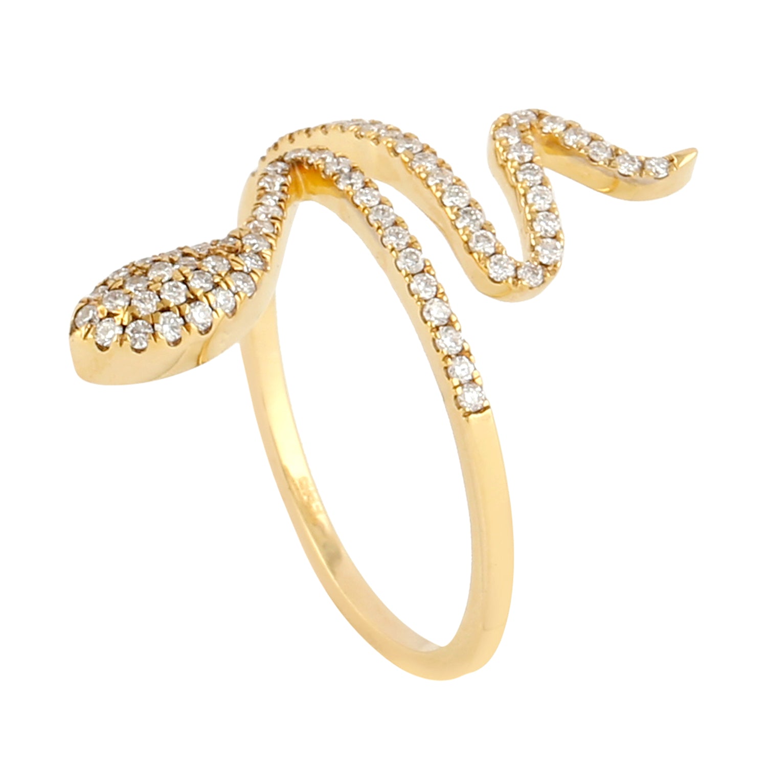 18K Yellow Gold Pave Natural Diamond Carved Snake Bypass Ring for Women | Elegant Jewelry Gift for Anniversary, Valentine's Day & Special Occasions | Handcrafted Luxury Statement Piece