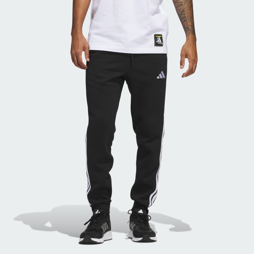 Adidas Men's 3 Stripes Fleece Black Track Pants - Comfortable Athletic Joggers for Running, Gym & Casual Wear