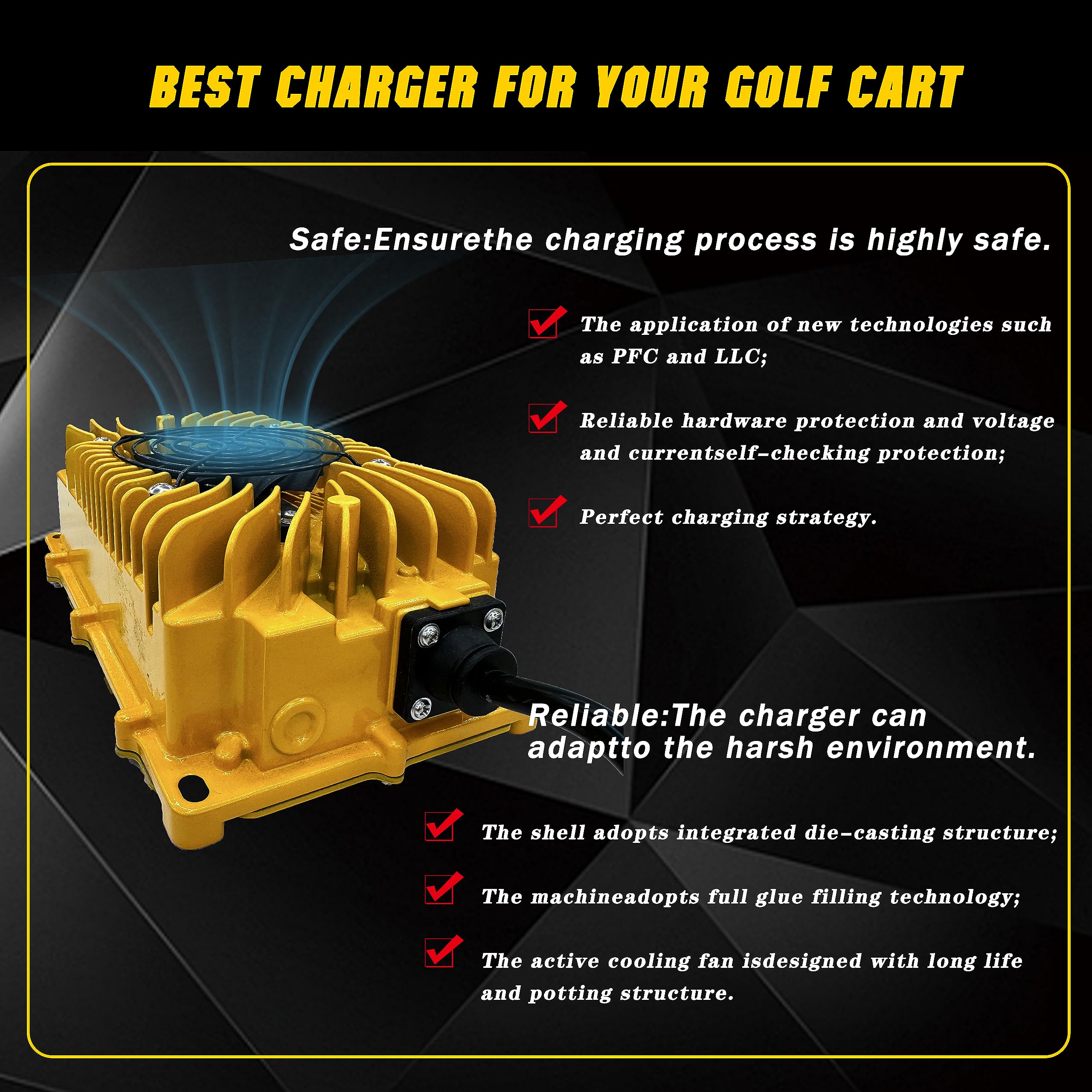 36 Volt Golf Cart Battery Charger 18AMP - EZGO Compatible 36V Golf Cart Charger with D-Plug Connector, 18FT Cable, 800W Power - Fast 4-6 Hour Full Charge - Perfect for Club Car, Yamaha & EZGO Golf Carts (Ideal for Home, Course & Storage Charging)
