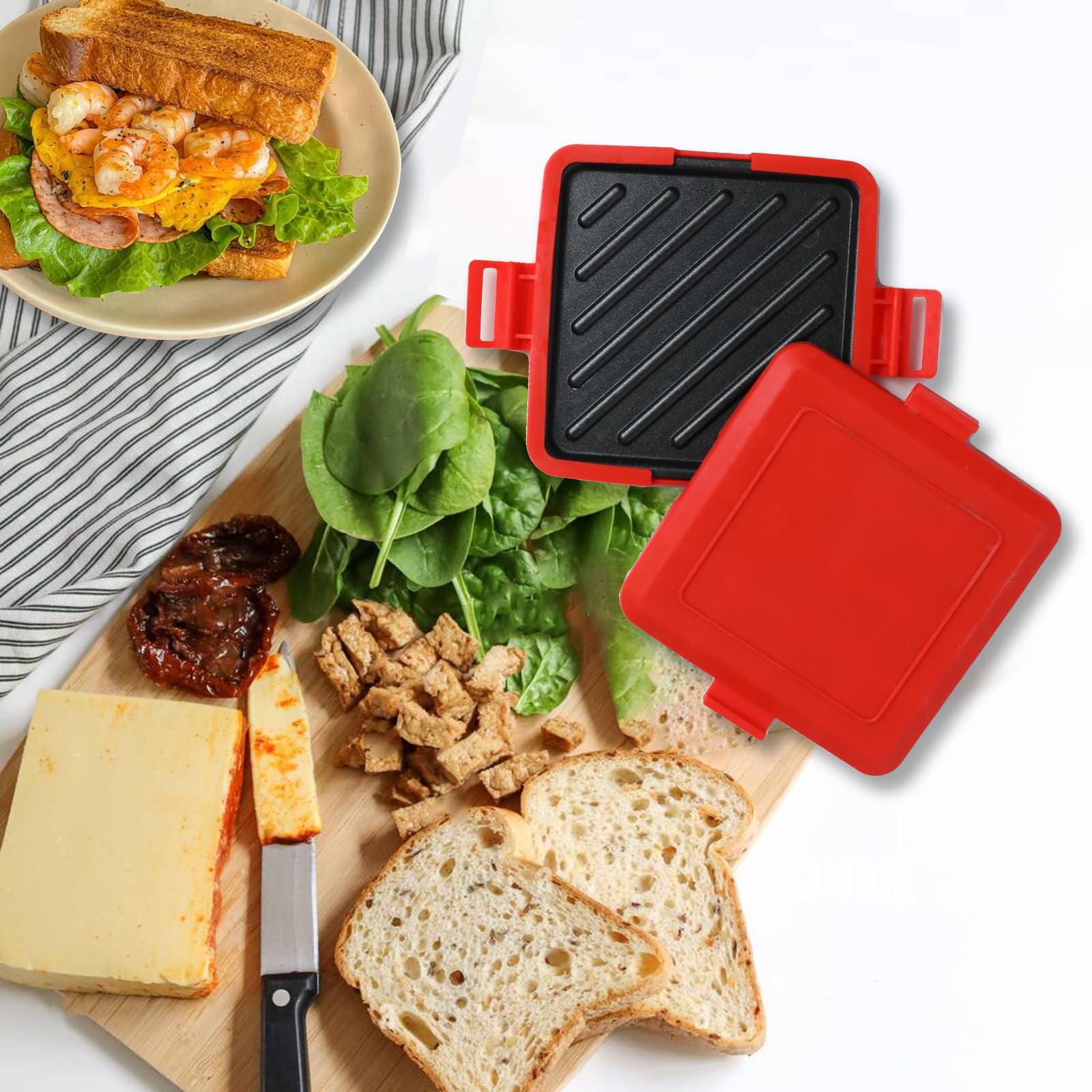 Microwave Toastie Maker - Adjustable Silicone Straps Sandwich Maker for Quick & Easy Grilled Cheese, Paninis - No Electricity Needed, Fast Cooking, Perfect for Dorms, Office & Camping (Red)