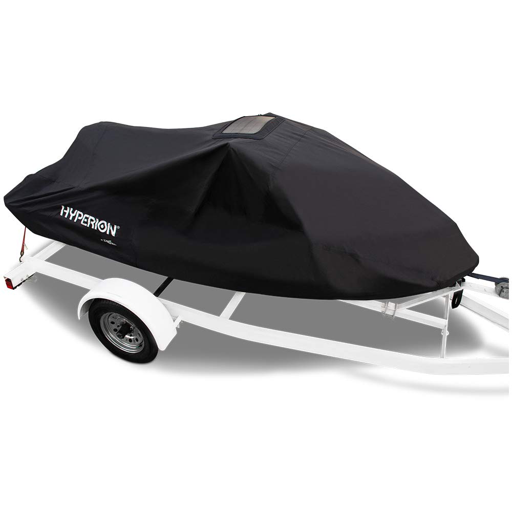 Hyperion Universal Personal Watercraft Cover with Solar Charger - Waterproof & Weatherproof PWC Cover for 2-3 Seater Models (Up to 134