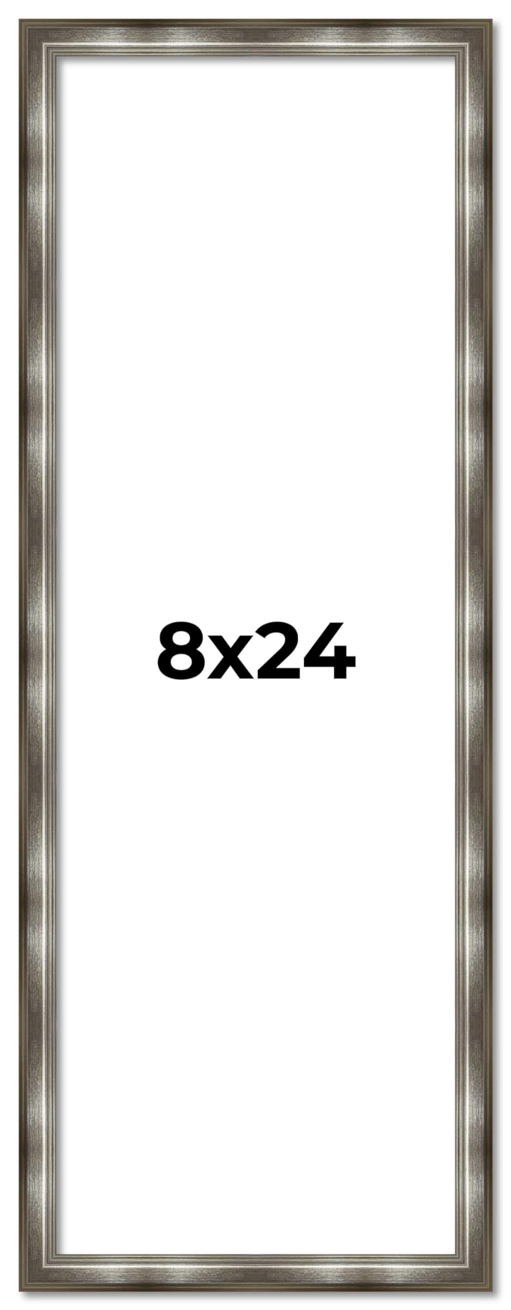 Silver Modern Solid Wood Picture Frame 8x24 Inch - 0.75 Inch Moulding Width with UV Acrylic Plexiglass & Foam Board Backing - Includes Hanging Hardware - Perfect for Posters, Art Prints, and Home Decor