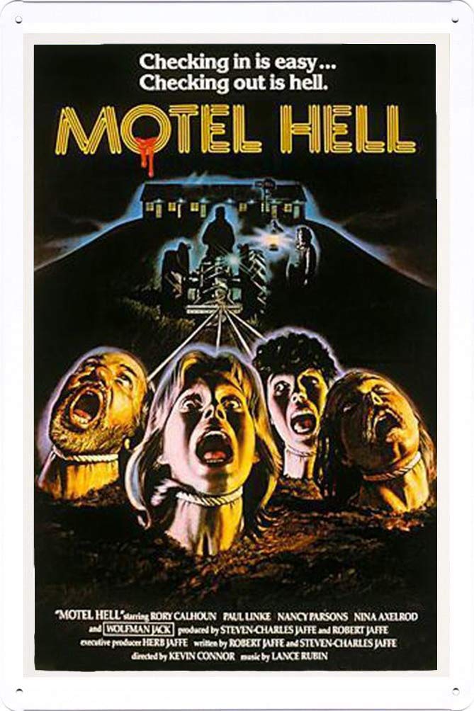 Motel Hell Horror Movie Poster - Vintage Metal Tin Sign 12x8 Inches - Perfect for Home Theater, Bar, Man Cave & Halloween Decor