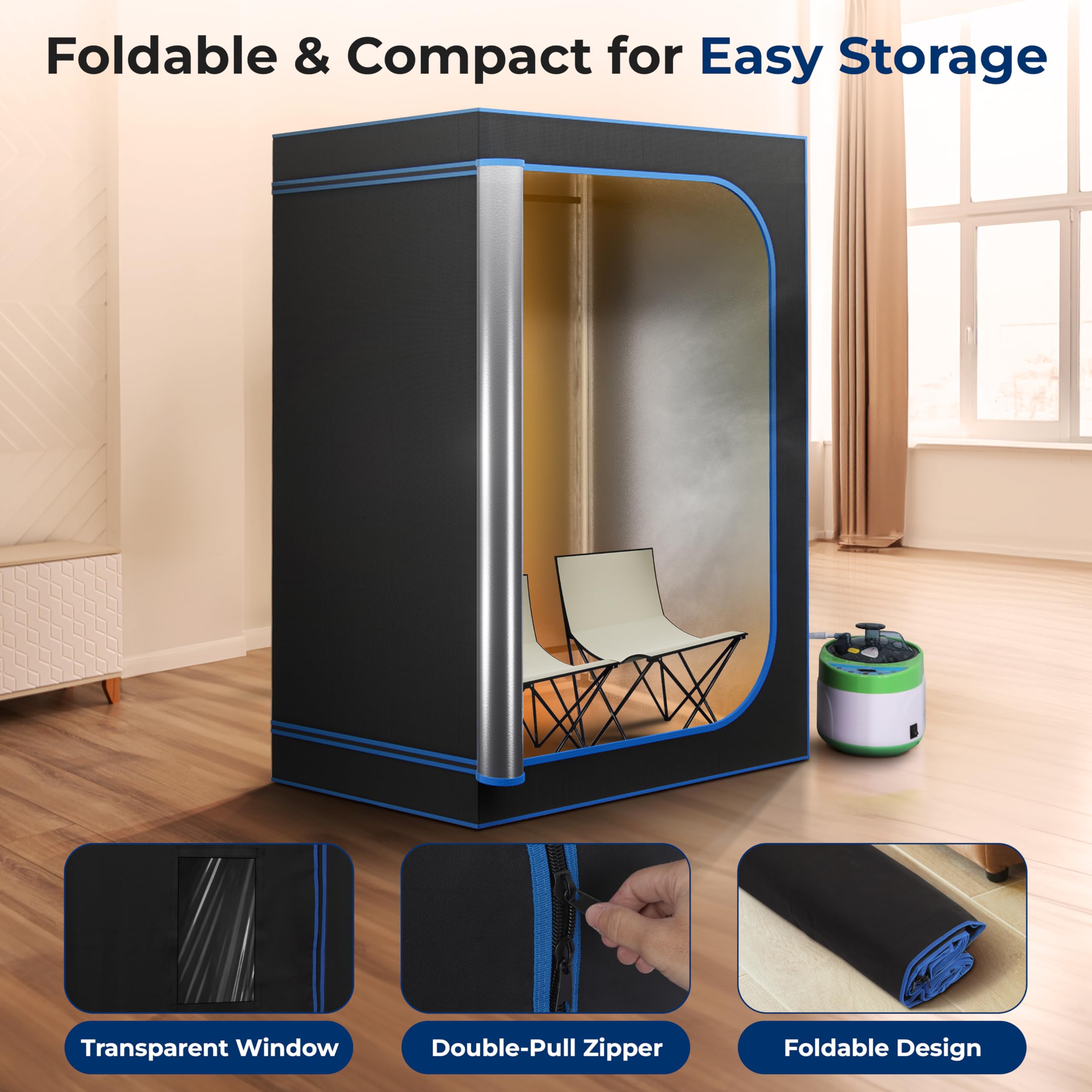 SereneLife 2 Person Portable Home Sauna Tent with 4L Steamer, Remote Control & 2 Folding Chairs - 71