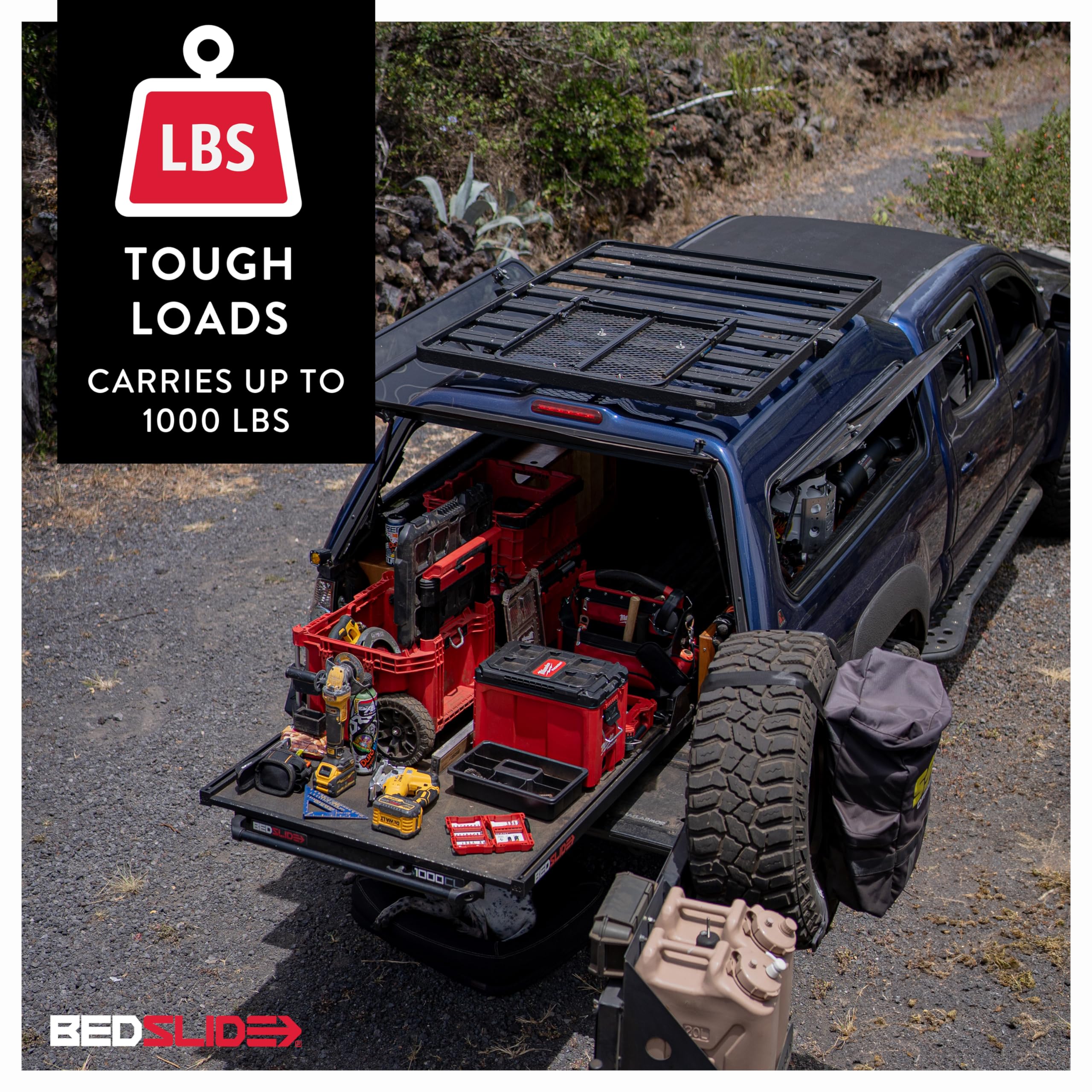 Bedslide 1000 Classic Sliding Truck Bed Organizer - 53 x 37-Inch Heavy Duty Storage Drawer (1000 lbs Capacity, Black) - Perfect for Pickup Trucks, Camping Gear & Work Equipment Organization