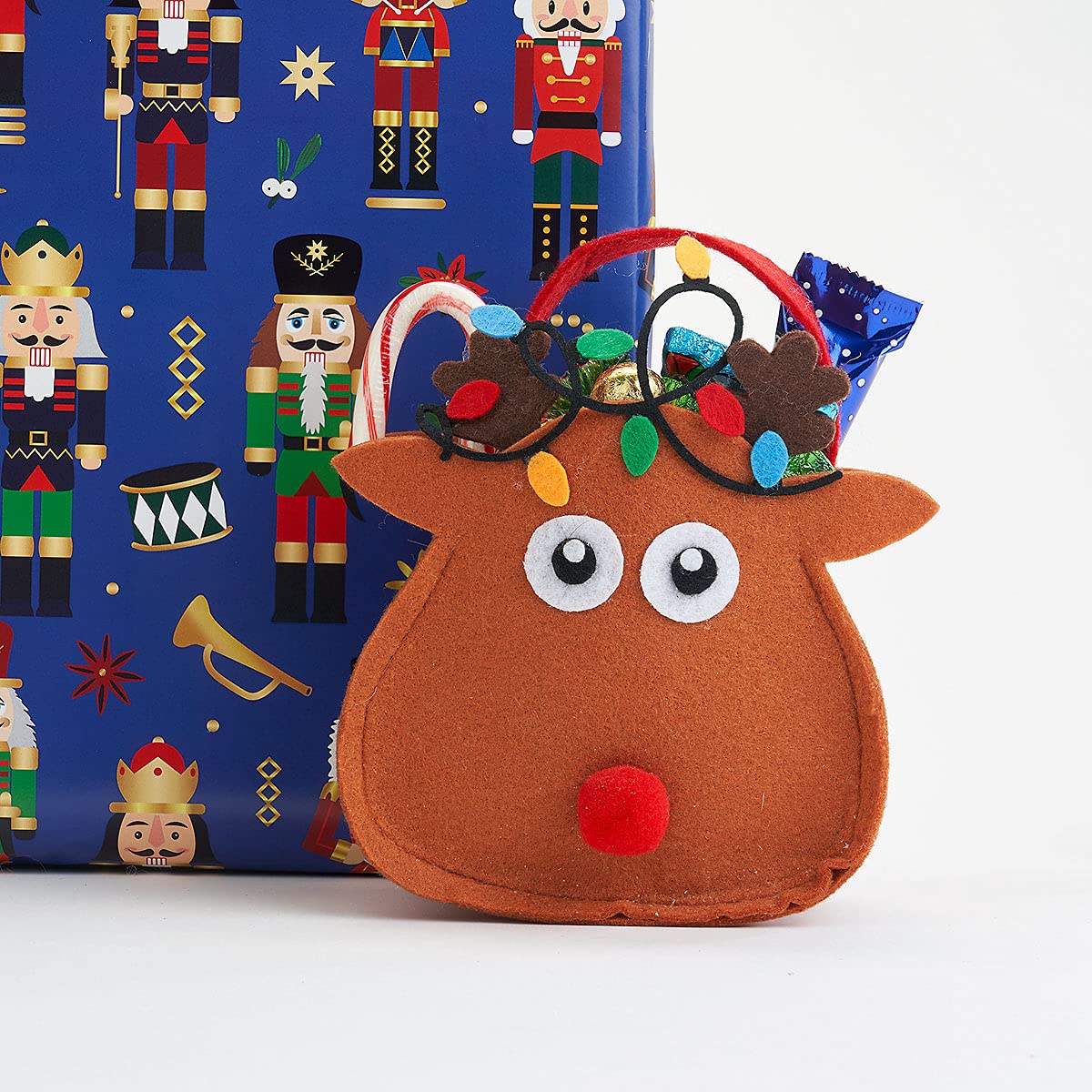 6-Pack Reindeer Felt Christmas Treat Bags for Kids - 5.25