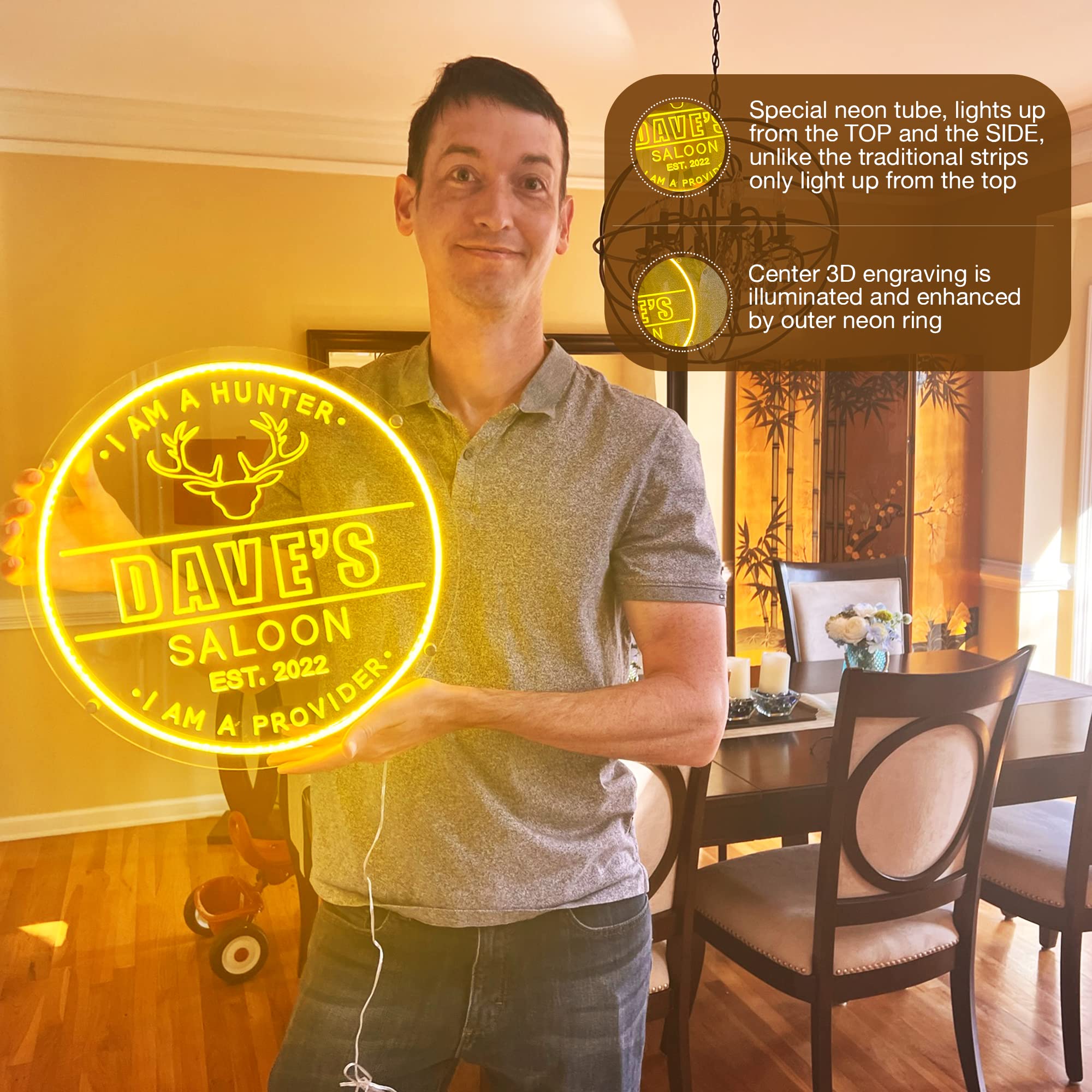 Personalized Deer Hunting Gift LED Light - Hunting Accessories & Neon Antler Bar Decor for Home - Funny Gifts for Hunters & Dad - Perfect for Man Cave, Hunting Lodge & Cabin Wall Decor
