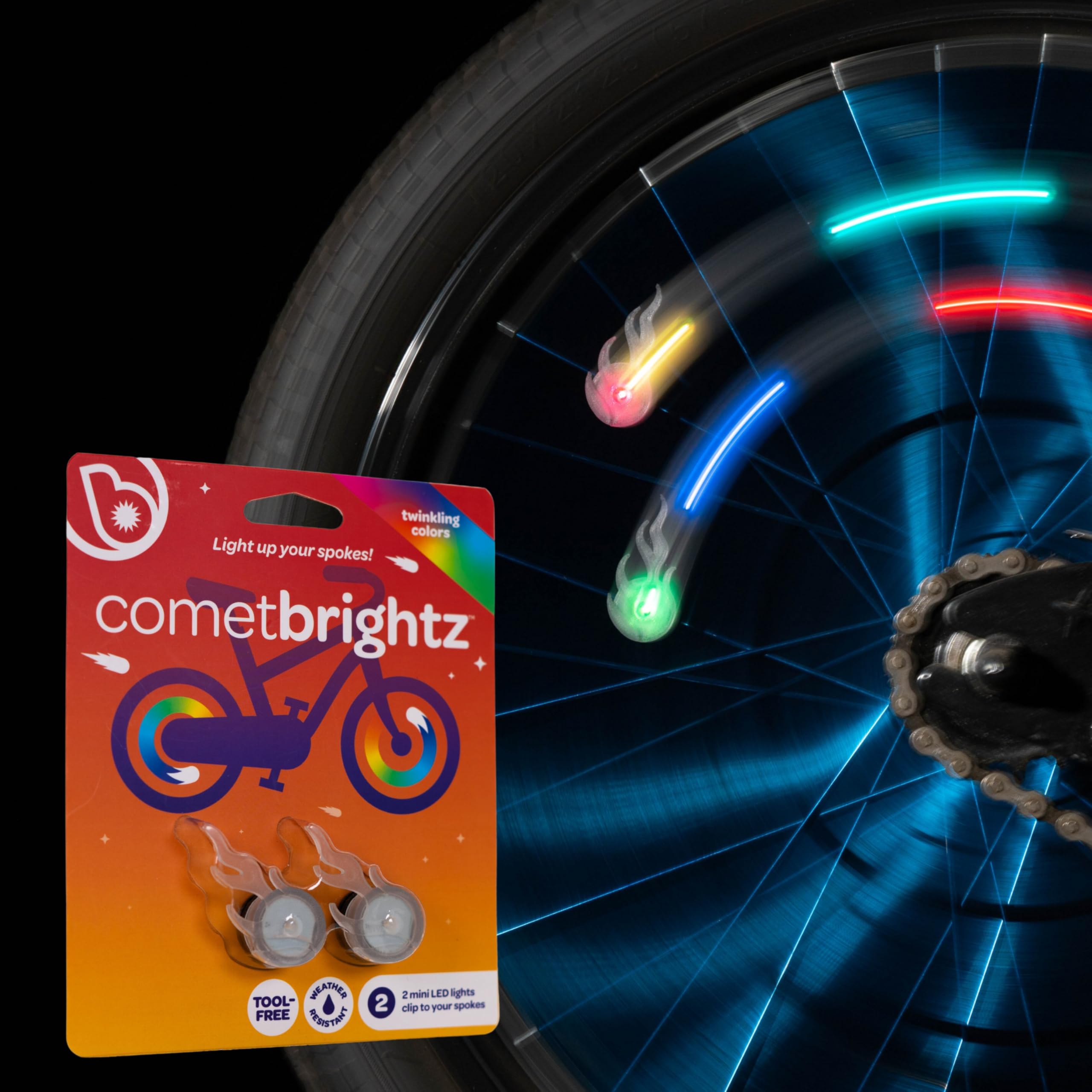 Brightz CometBrightz Bike Lights - 2-Pack LED Spoke Decorations for Kids Bicycles, Color Changing Wheel Lights for Night Riding, Burning Man Festivals, Camping & Outdoor Adventures