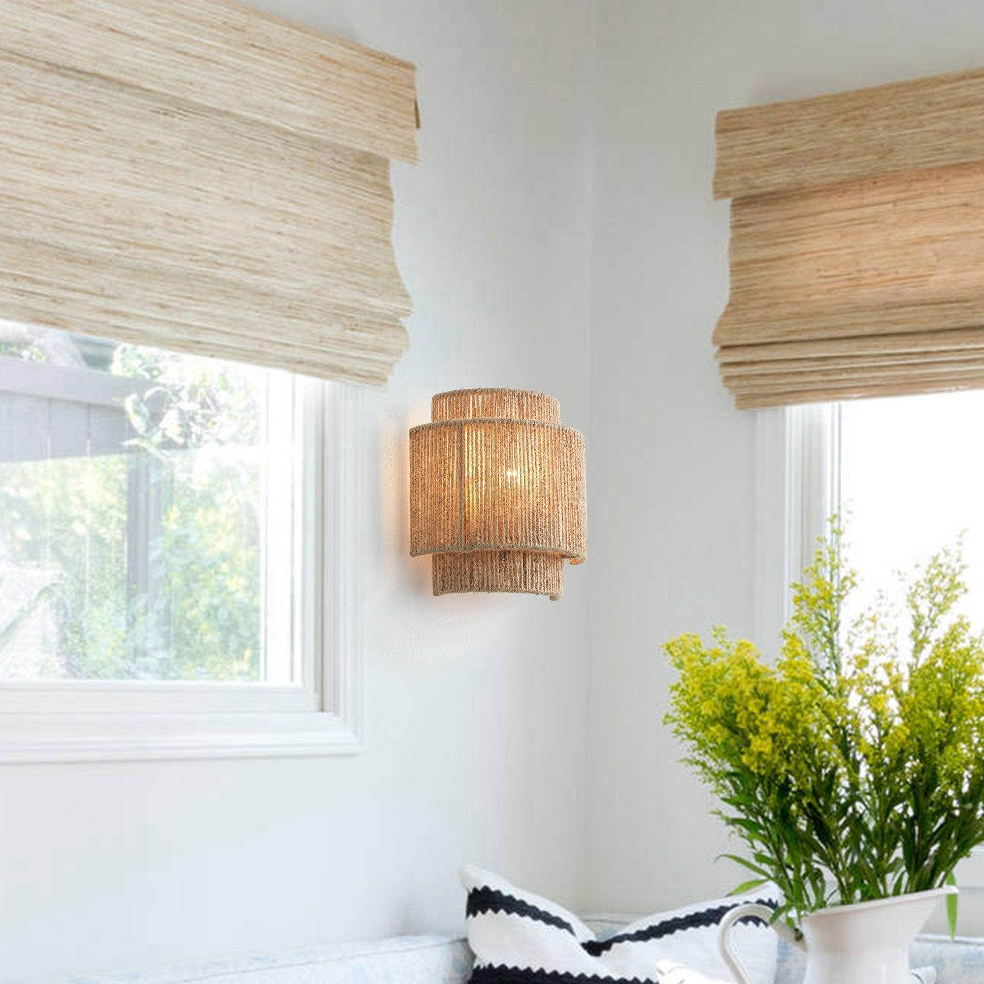 Farmhouse Rattan Wall Sconce Light - Vintage Style 1-Light Fixture for Bedroom, Living Room & Porch Lighting