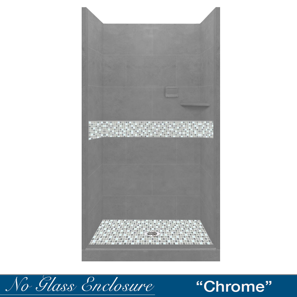 Alcove Wet Cement Sistine Stone & Del Mar Mosaic Accent Tile - DIY Shower Remodel Kit for Bathroom Renovation | Waterproof Backsplash & Flooring Solution