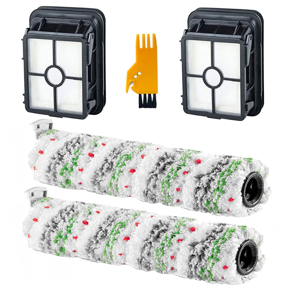 Bissell CrossWave Cordless Max 2554 2590 2593 2596 Series Replacement Parts - 2 Pack 2788 Pet Brush Rolls & 2 Pack 1866 Vacuum Filters - Perfect for Deep Cleaning Pet Hair & Allergens from Carpets & Hard Floors