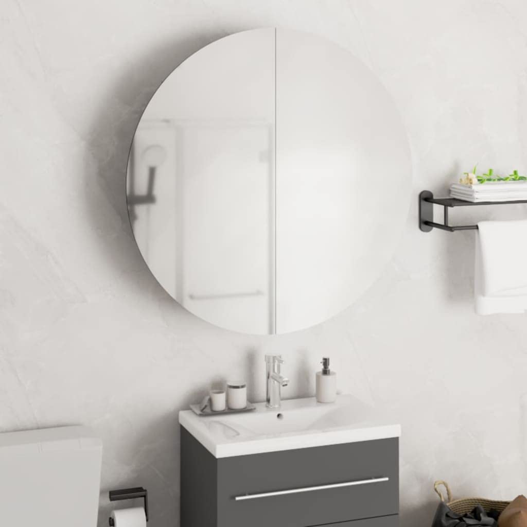 Modern White LED Bathroom Cabinet with Round Mirror - 21.3