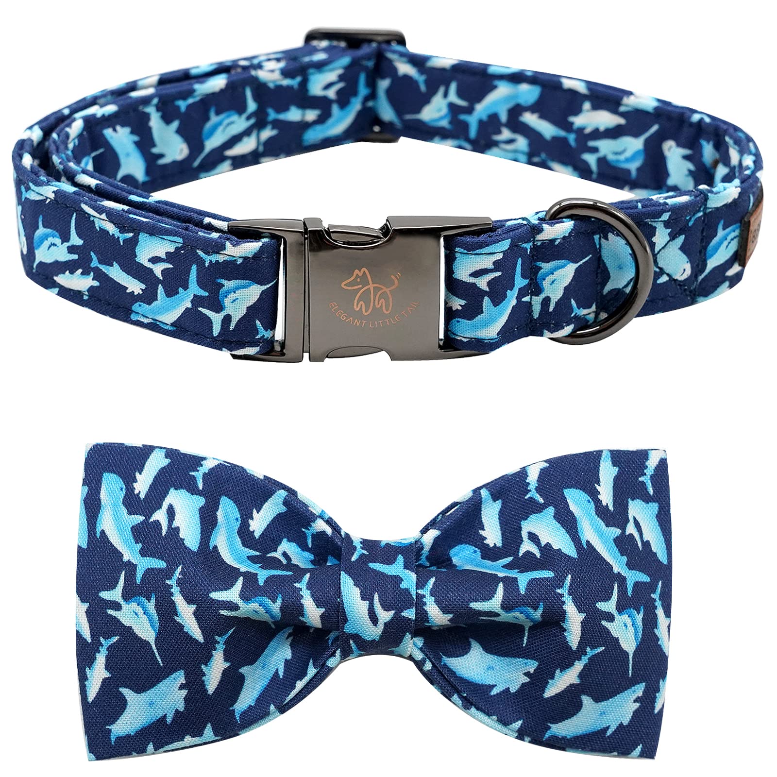 Shark Print Adjustable Dog Collar with Bow Tie - Elegant Pet Collar for Large Dogs - Perfect for Special Occasions & Daily Walks