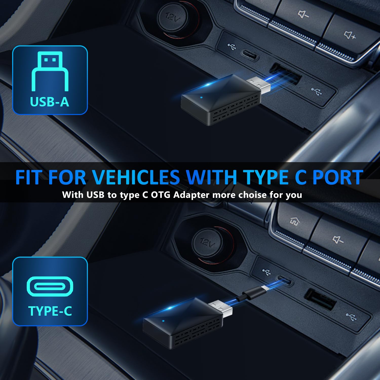 Wireless CarPlay Adapter for iPhone & Android - Plug & Play Bluetooth Dongle Converts Wired to Wireless CarPlay/Android Auto - Compatible with iOS 12+ & Android 11+ - Perfect for Commuting, Road Trips & Hands-Free Driving