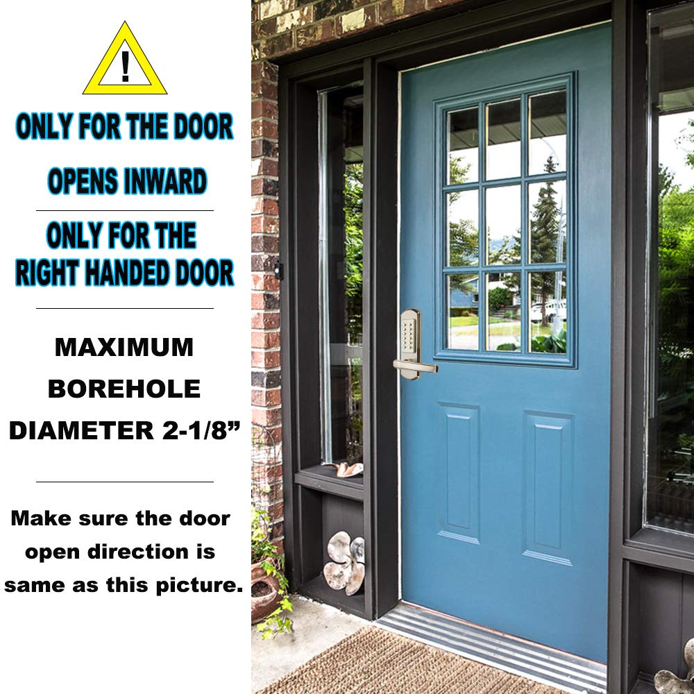 Keyless Mechanical Door Lock - Digital Keypad, Stainless Steel 304 (Left-Hand Inward Opening) for Home Security