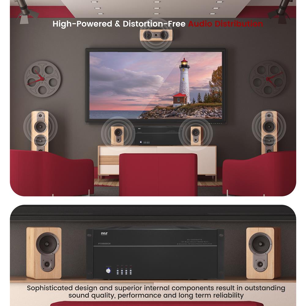 8 Channel Stereo/Mono Power Amplifier - Professional Audio System for Home Theater, Studio, and Live Performances