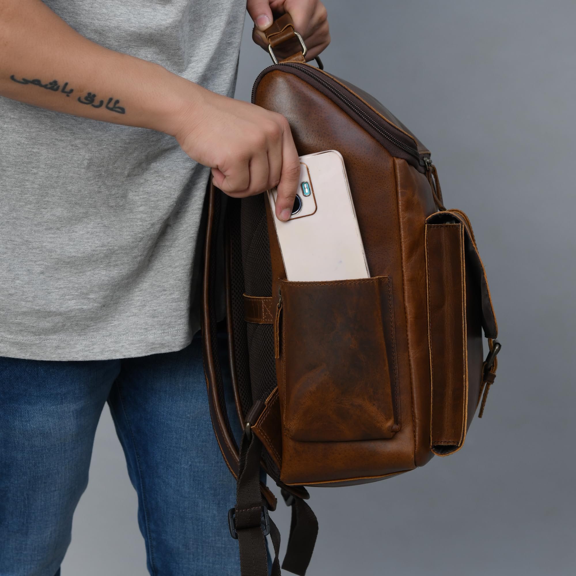 Premium Top Grain Leather Backpack for Men & Women - 16