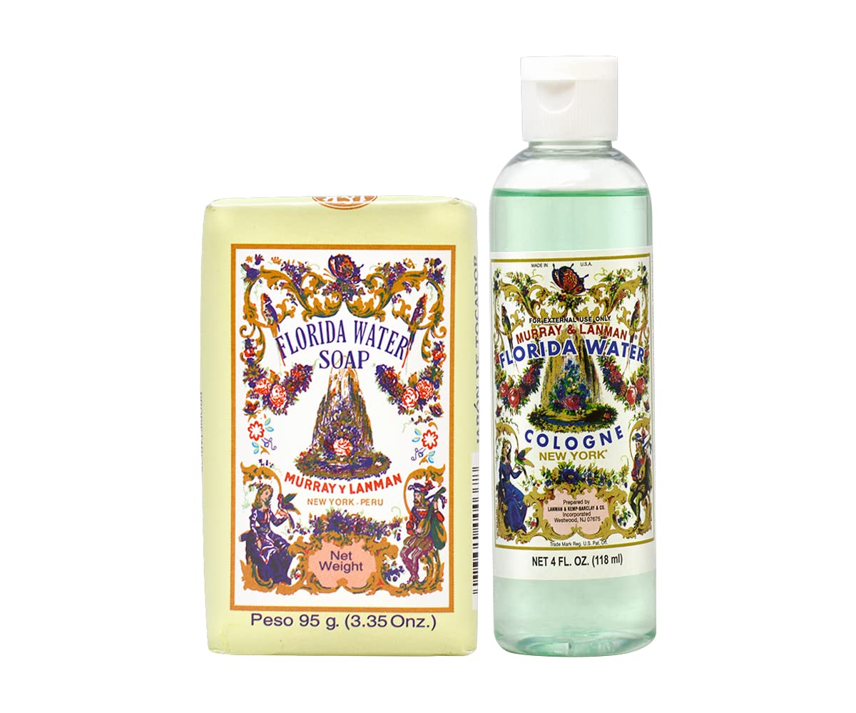 Lenman & Kemp Florida Water Soap 3.35oz + Florida Water 4oz Set | Refreshing Cleansing & Aromatherapy for Spa, Home, and Travel Use