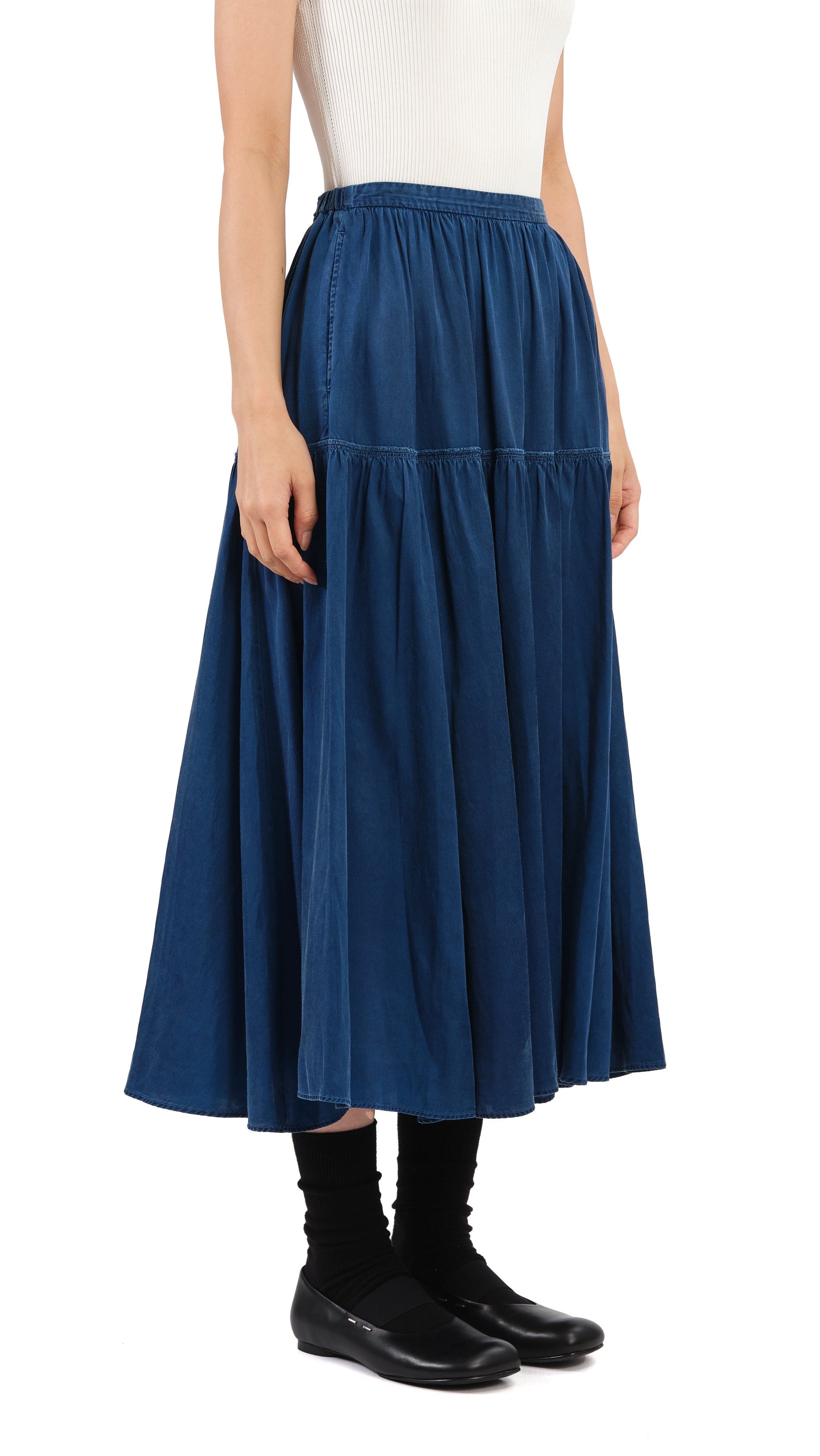 Kurashikizome Gathered Skirt - Japanese Traditional Dyed Floral Print A-Line Skirt for Women | Perfect for Tea Ceremony, Summer Outfits & Boho Fashion