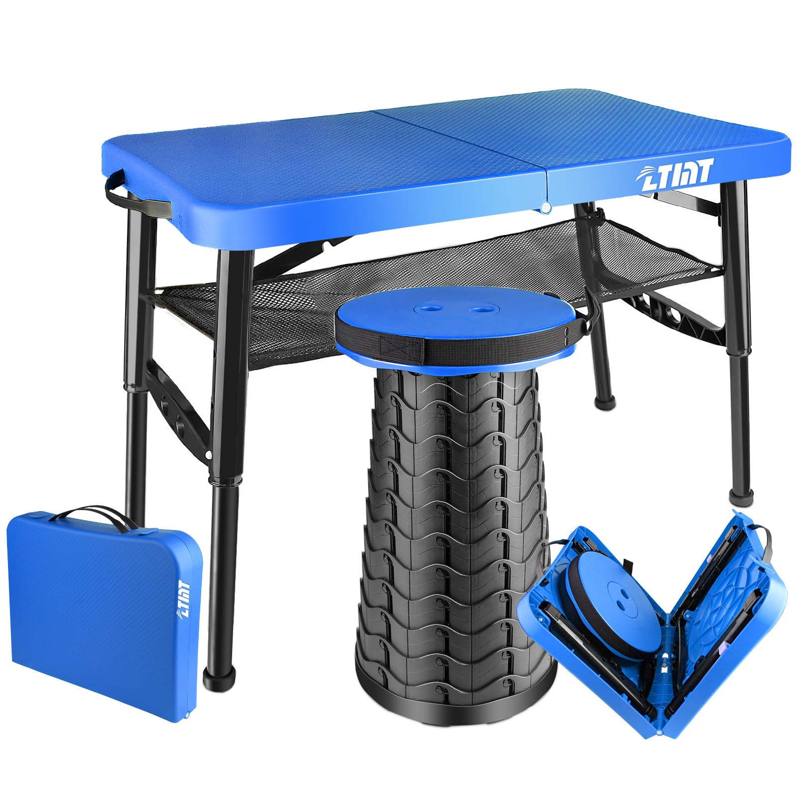 Compact Folding Camp Table & Stool Set - Adjustable Height Portable Lightweight Outdoor Picnic Table for Camping, RV, Beach & Tailgating - Perfect for Backpacking, Patio & Small Space Living
