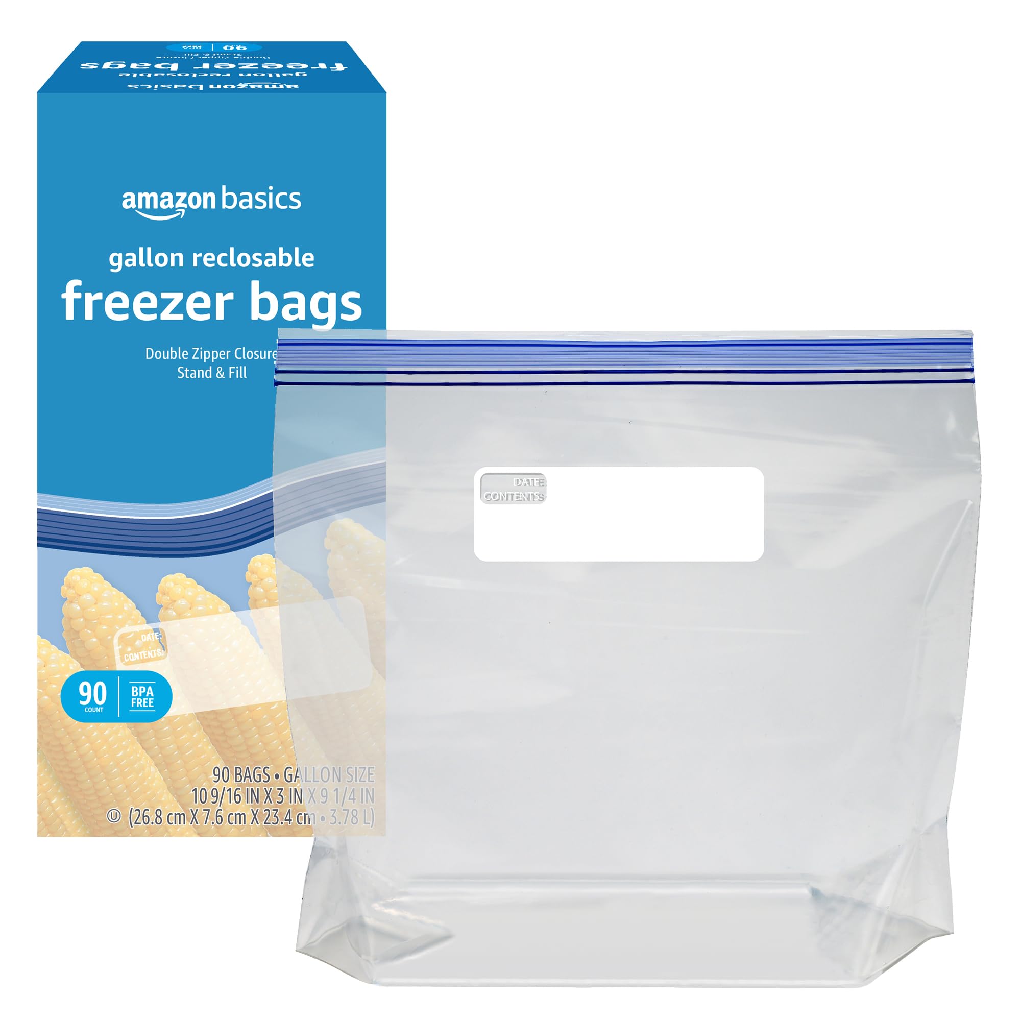 Amazon Basics Freezer Gallon Storage Bags - 90 Count Heavy Duty Freezer Safe Bags for Food Storage, Meal Prep & Bulk Freezing (Previously Solimo) | Ideal for Freezing Soups, Fruits, Vegetables & Leftovers