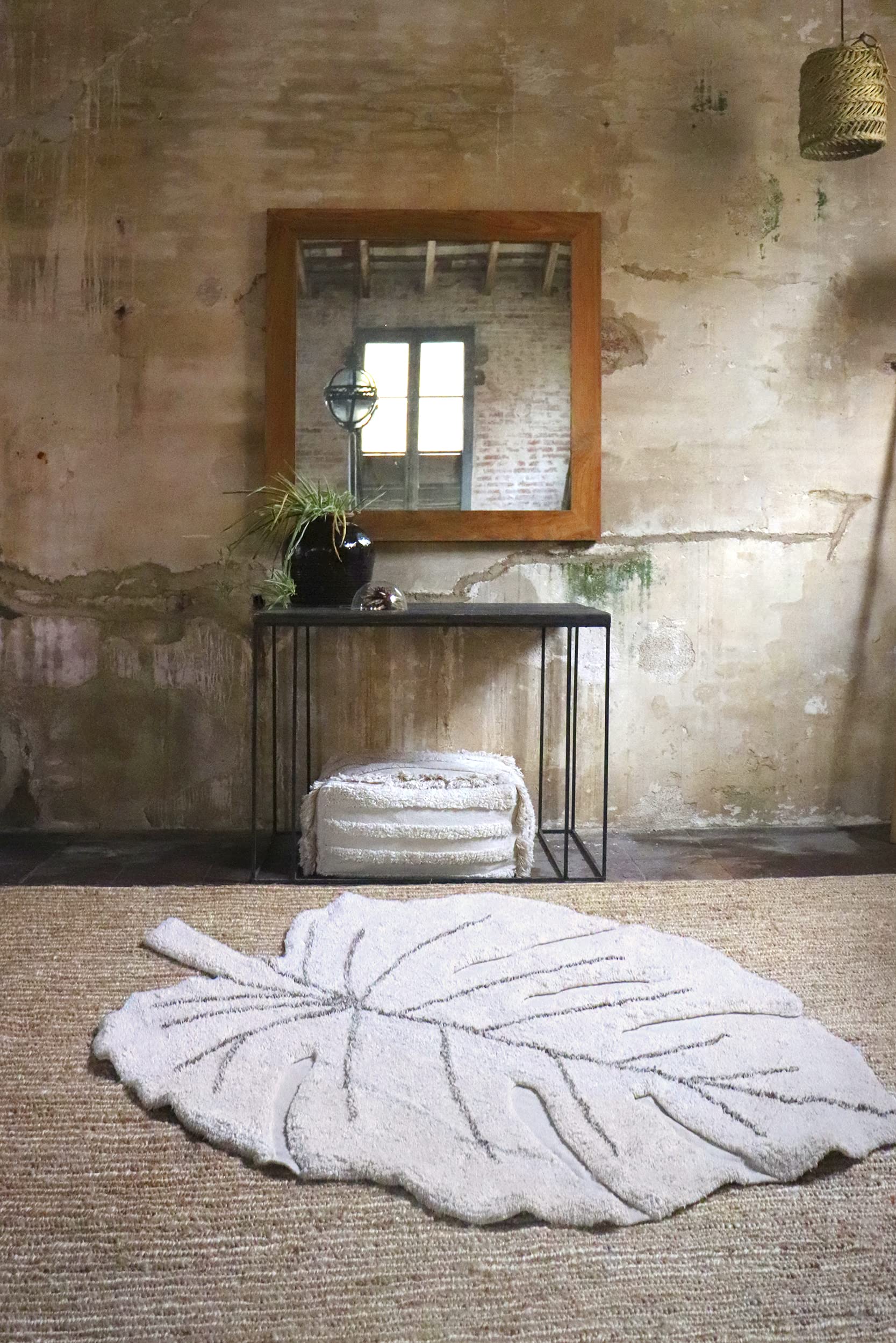 Lorena Canals USA Washable Rug - Monstera Leaf Design, Natural Cotton, Non-Slip, Machine Washable - Perfect for Living Room, Bedroom, Nursery & Home Decor