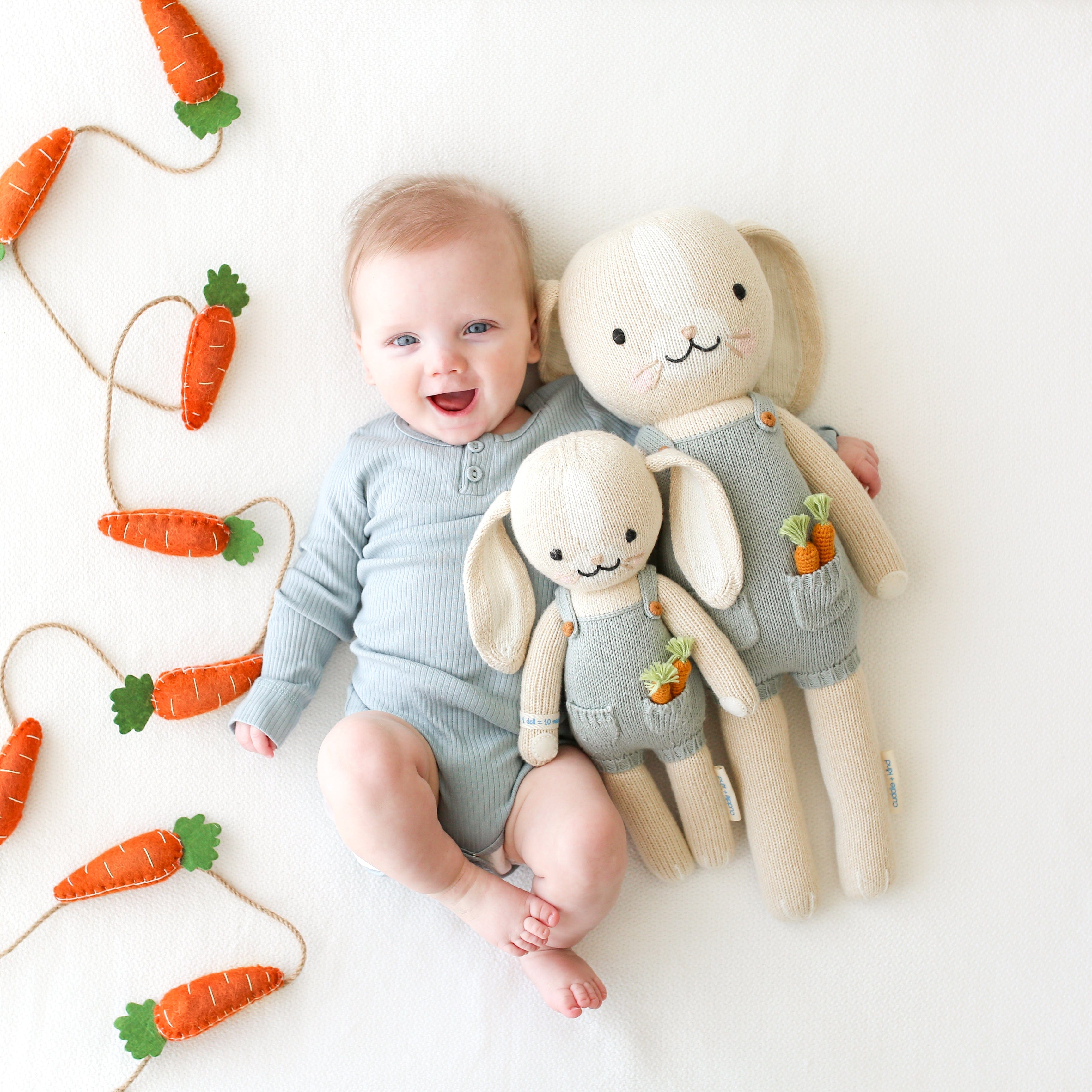 Cuddle+Kind Henry the Bunny (Little) - Organic Cotton Handmade Plush Toy for Babies & Kids | Perfect for Cuddling, Gifts, and Nursery Decor