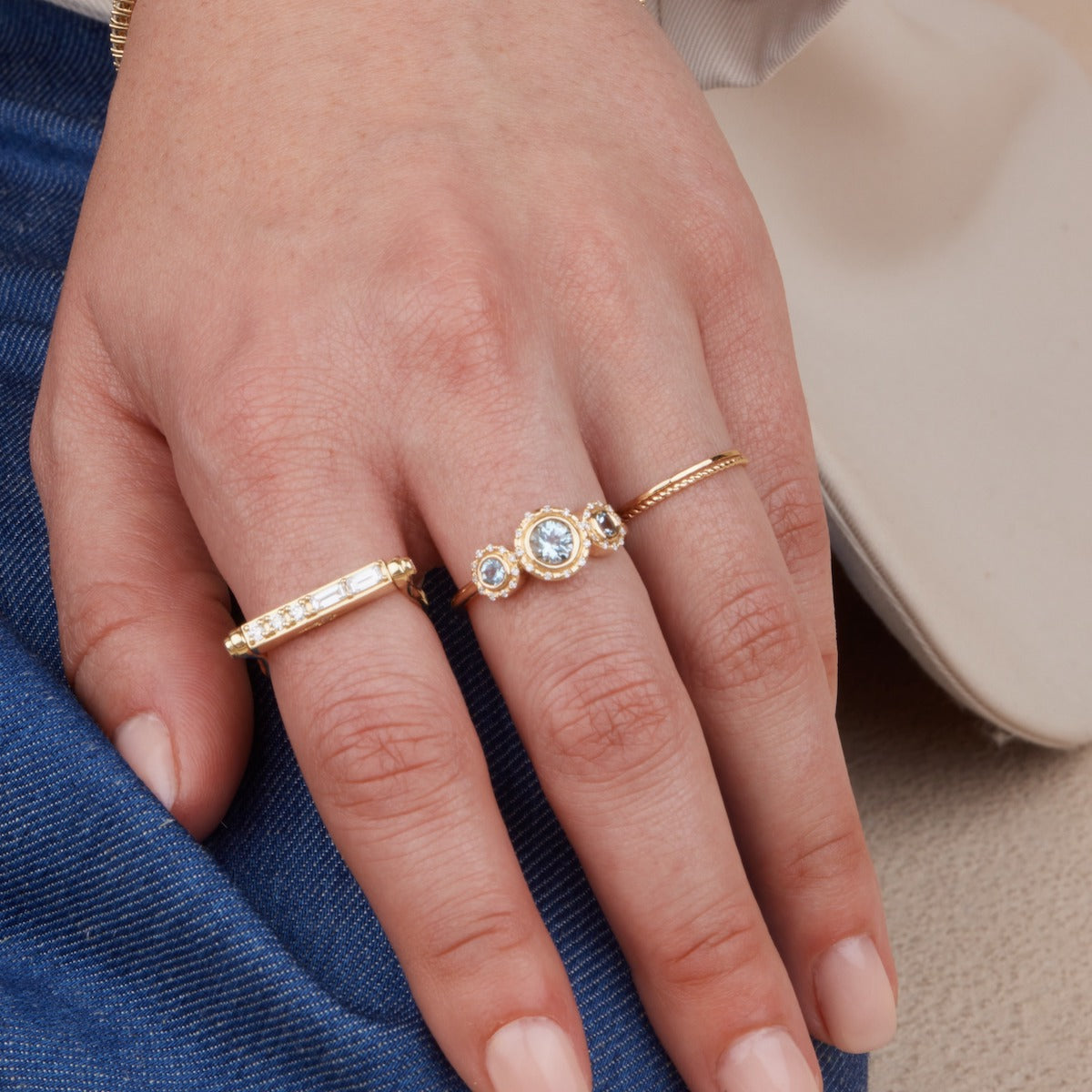 Aquamarine Trinity Ring for Women - Elegant Blue Gemstone Jewelry - Perfect for Weddings, Anniversaries & Special Occasions