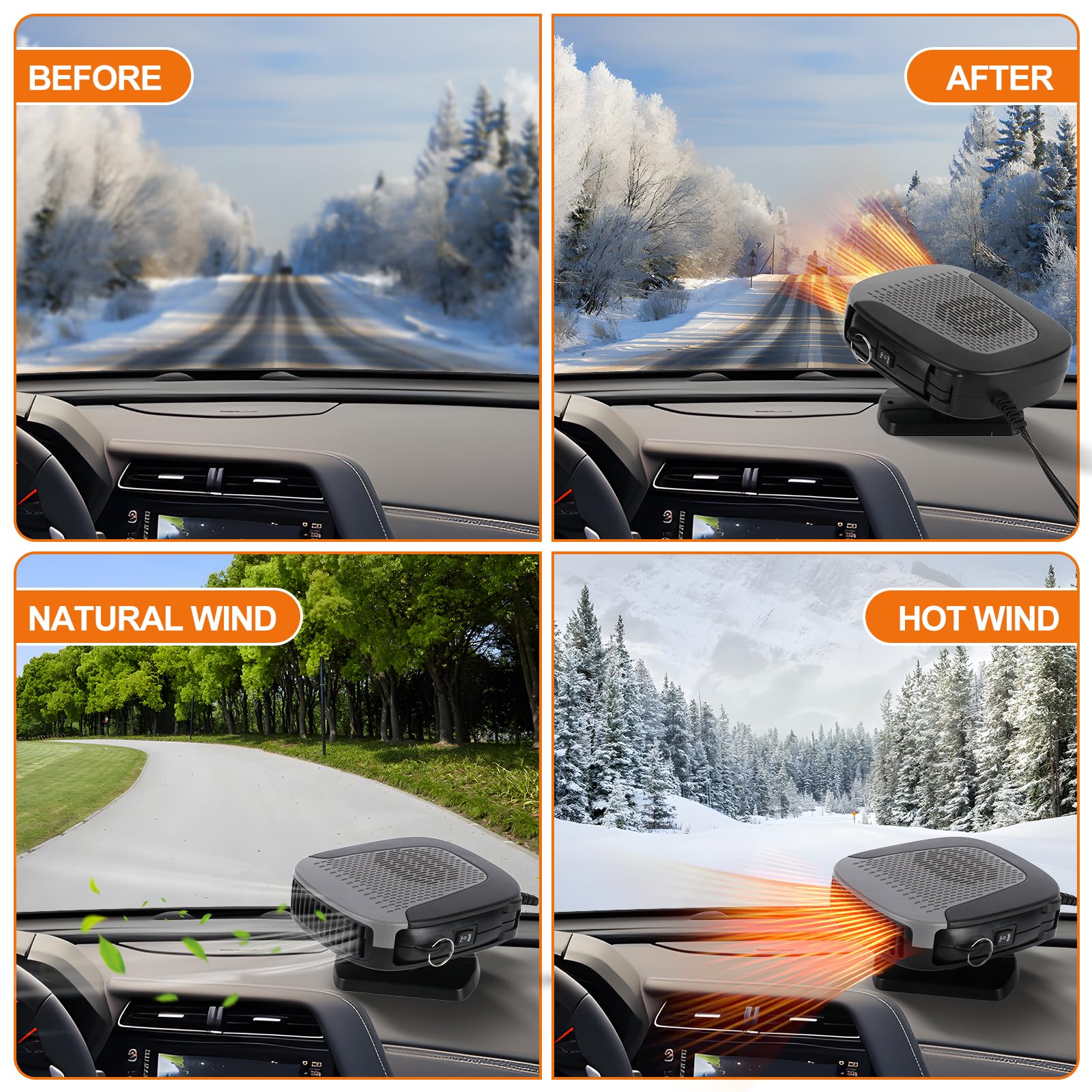 12V Portable Car Heater for Winter - Fast Heating Mini Space Heater with Cigarette Lighter Plug for Cars, Trucks, SUVs & RVs - Perfect for Defrosting & Staying Warm in Cold Weather