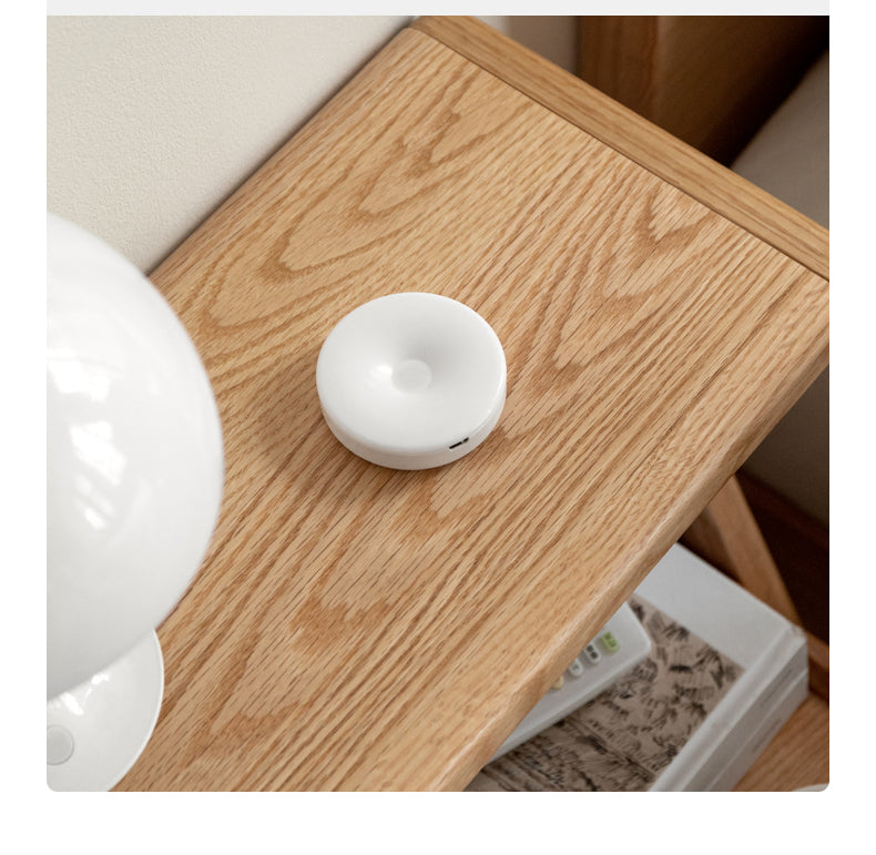 Solid Oak Wood Nightstand with Built-in LED Light - Modern Bedside Table for Bedroom, Living Room & Office