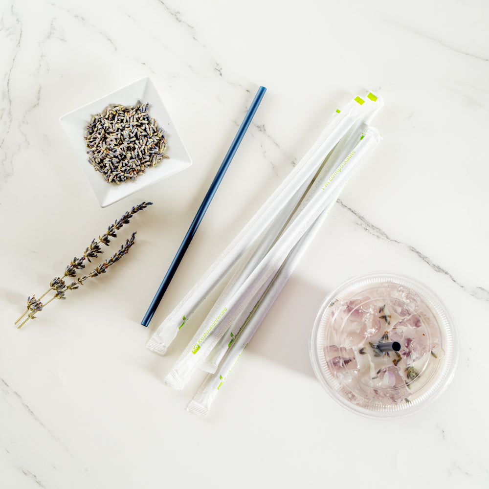 Eco-Friendly Compostable PLA/PBAT Plastic Straws - Midnight Blue, 8 1/4 Inch, 100 Count (Perfect for Parties, Restaurants & Sustainable Events)