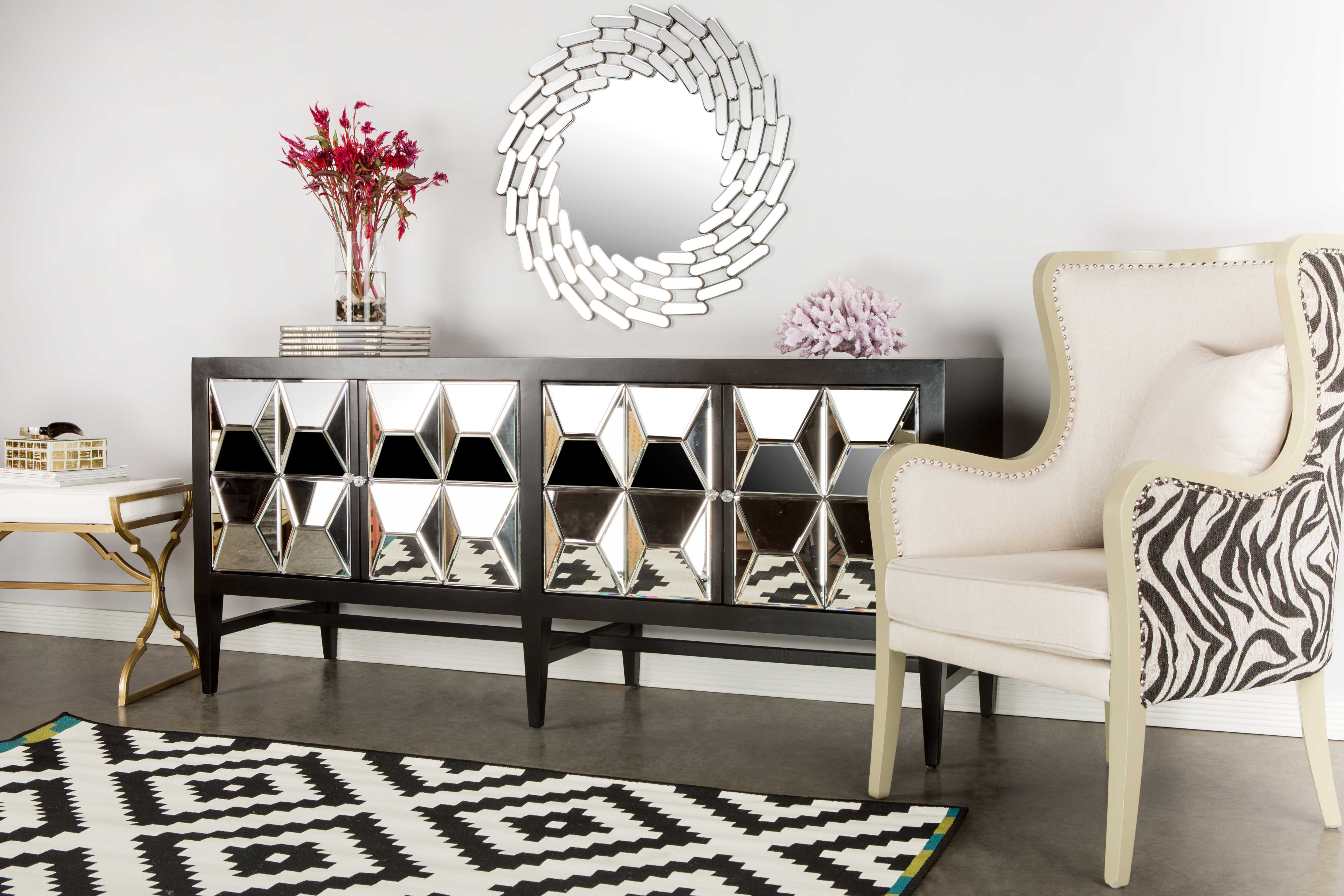 Modern Black Mirrored Sideboard with Spike Design - Stylish Entryway Console Table for Living Room, Hallway & Dining Room Decor