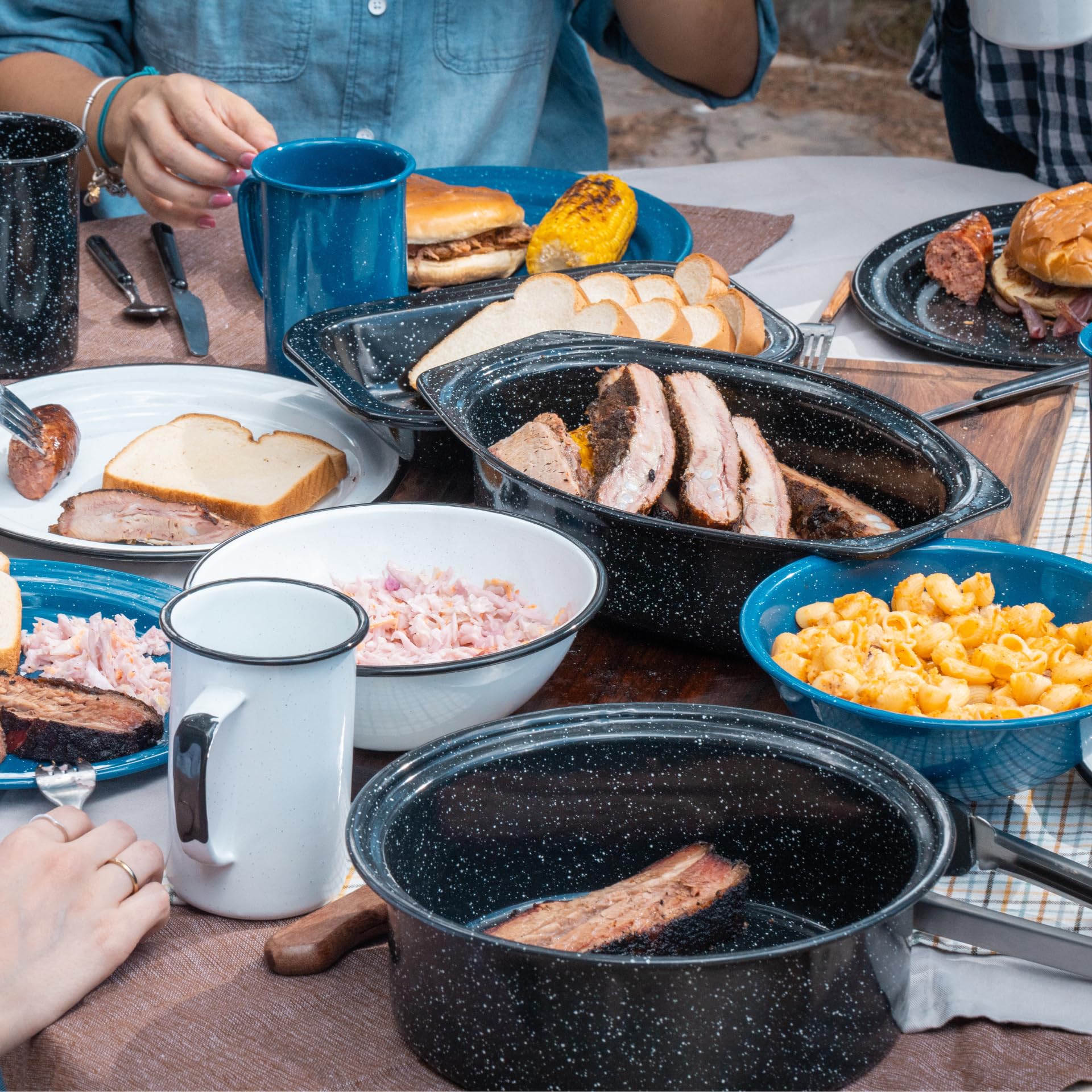 Cinsa 7-Inch Enameled Steel Bowls (Set of 6) - Durable Stackable Mixing Bowls for Kitchen, Camping & Farmhouse Decor - Oven, Fire & Dishwasher Safe - Speckled White - Perfect for Baking, Serving & Outdoor Picnics
