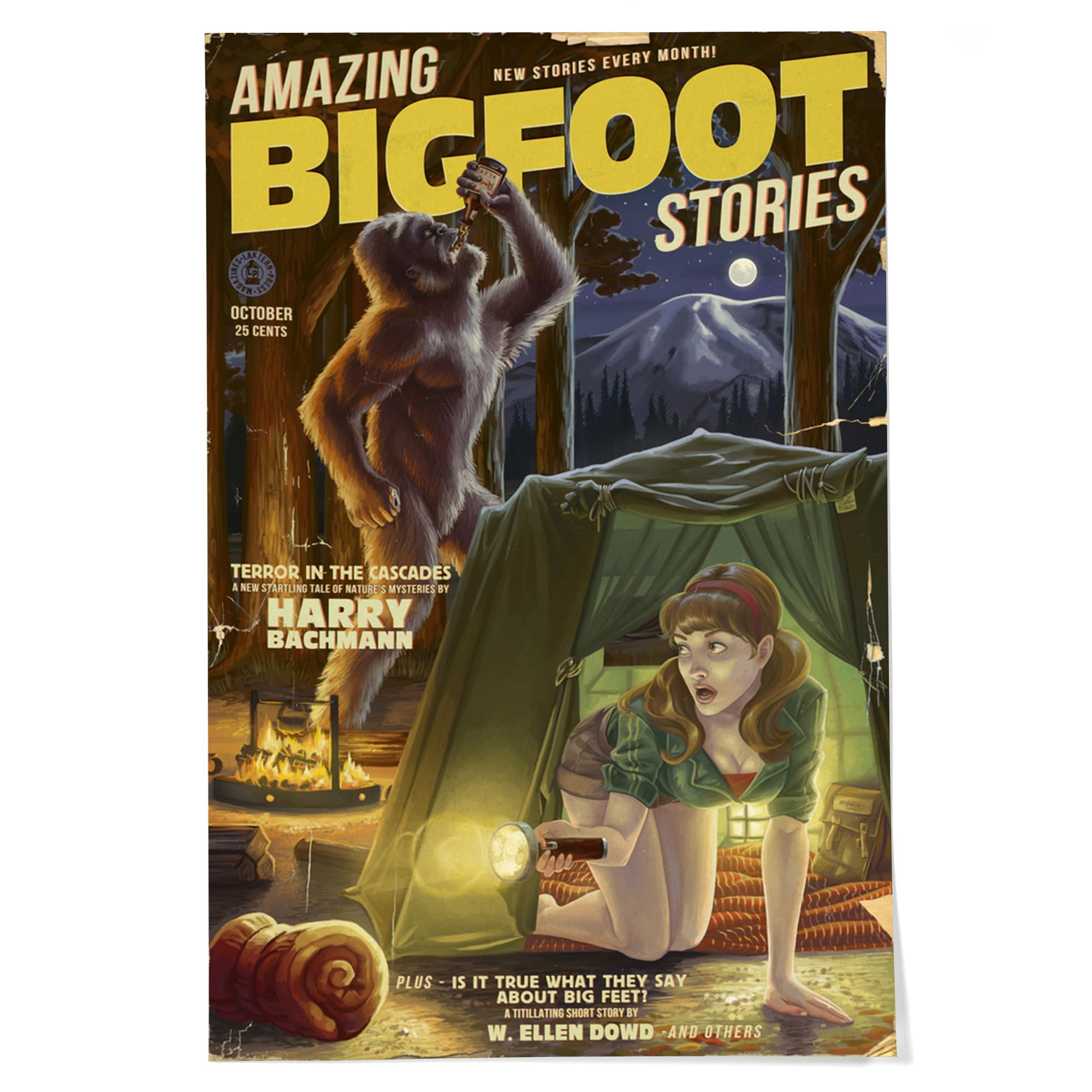 Lantern Press 24x36 Inch Giclee Art Print - Bigfoot Stories Wall Decor - Perfect for Living Room, Bedroom or Office Decoration