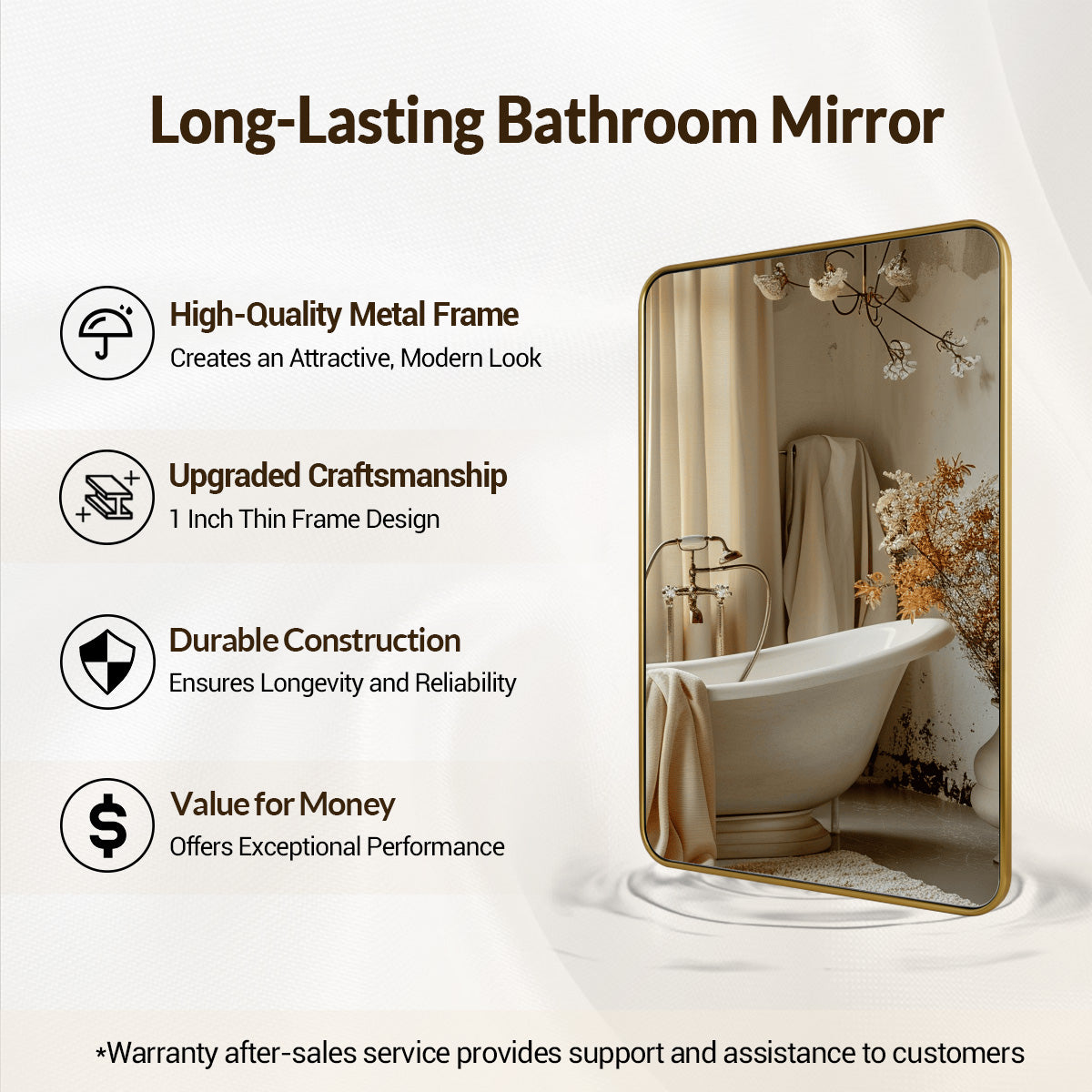 Modern Rounded Rectangular Bathroom Mirror with Stainless Steel U-Tube Frame - Perfect for Vanity, Powder Room & Contemporary Bathroom Decor