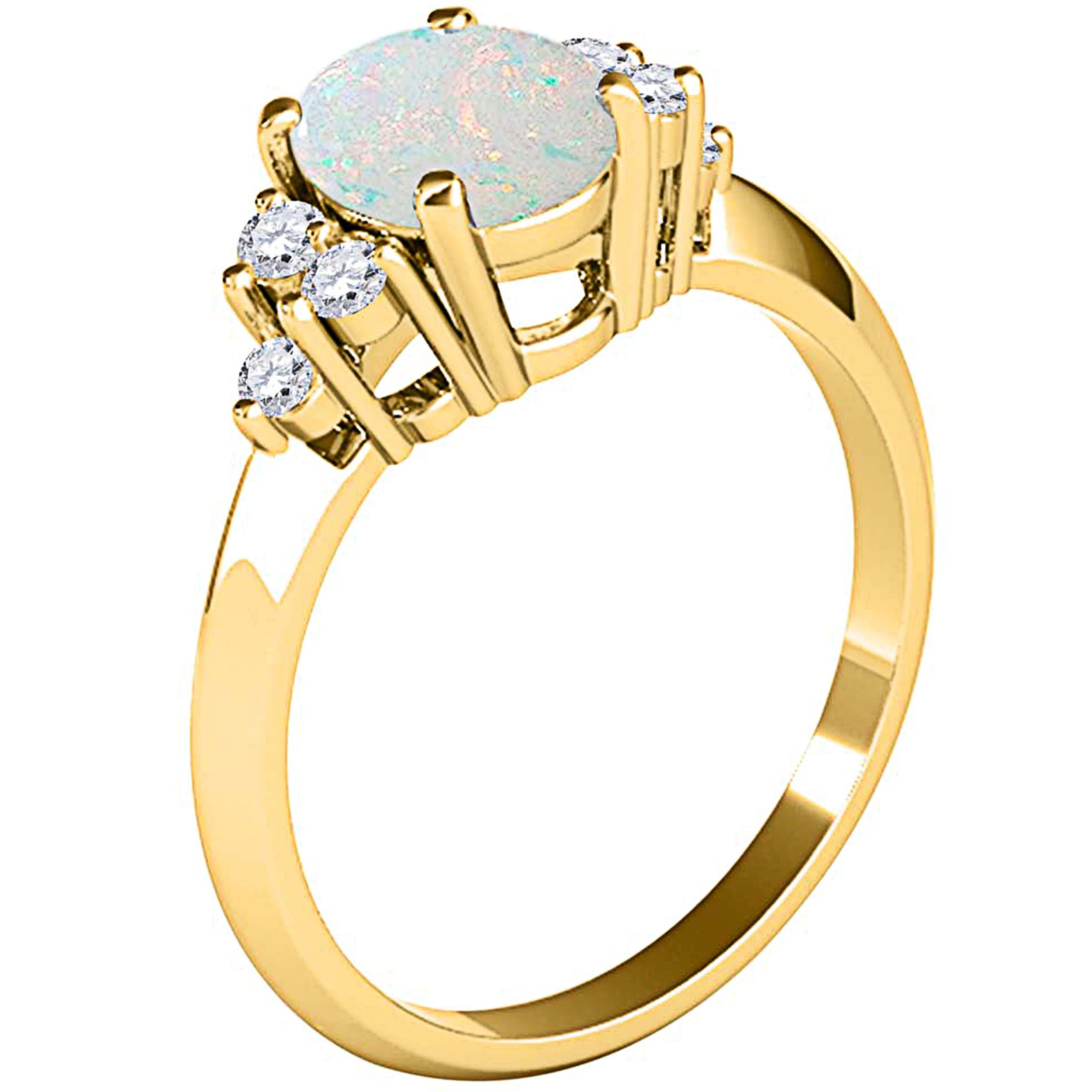 10K Yellow Gold Opal & Diamond Engagement Ring for Women - 1.53 Carat Gray Round Cut Prong Setting Wedding Jewelry | Perfect for Proposals, Anniversaries & Special Occasions
