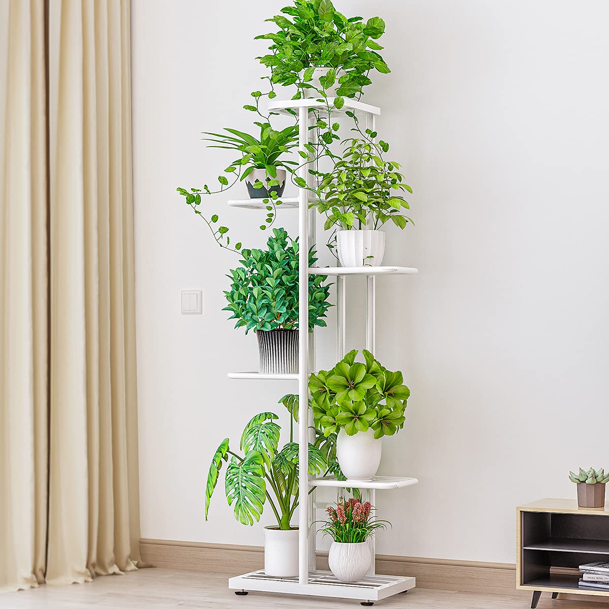 6 Tier Metal Plant Stand for Indoor & Outdoor Use - Sturdy Flower Pot Display Shelf for Garden, Patio, Balcony - White Planter Rack for Herbs, Succulents & Home Decor