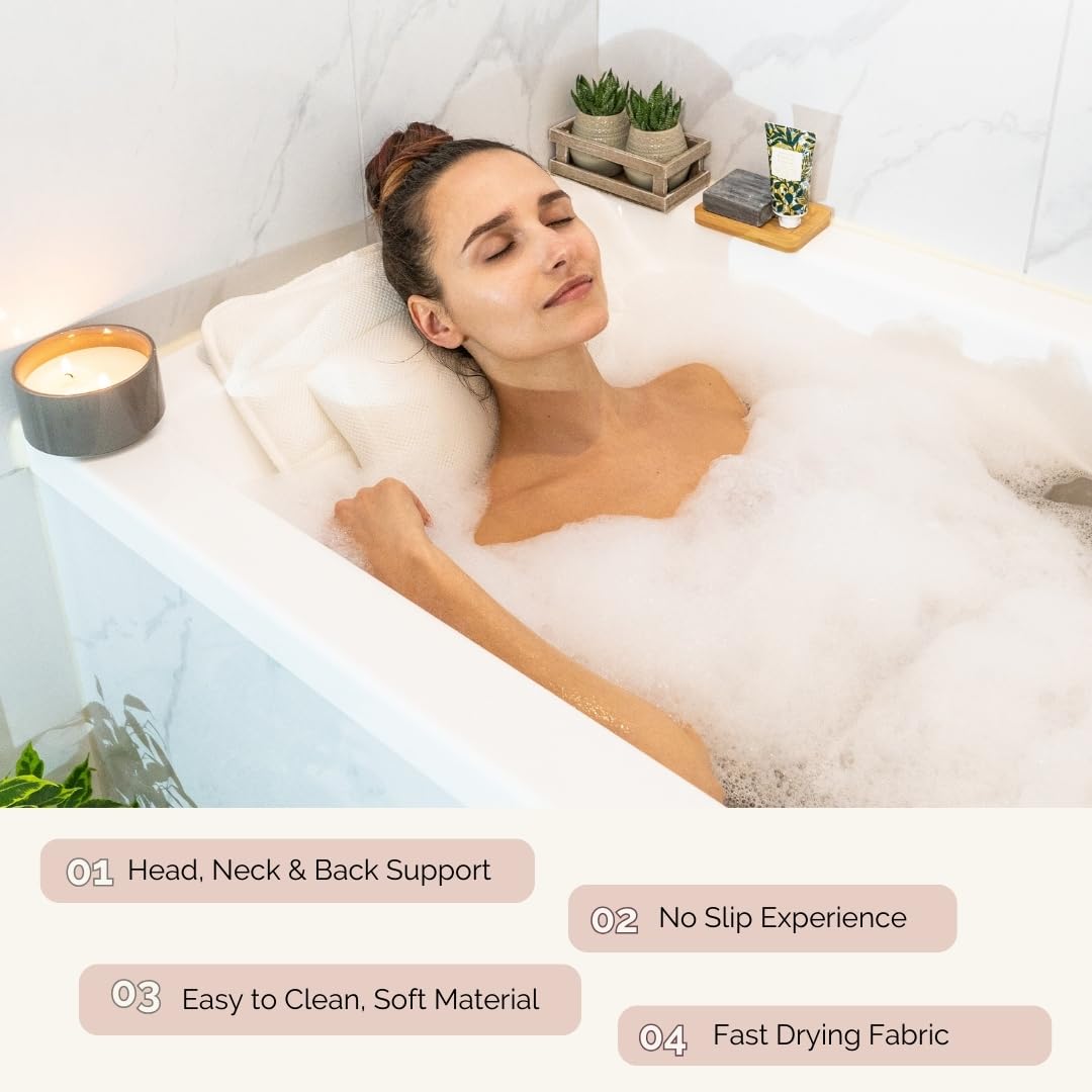 Luxury Bath Pillow & Bathtub Caddy Set - Spa Quality Bath Accessories for Ultimate Relaxation | Perfect Self Care Gift for Women & Mom | Ideal for Bubble Baths, Aromatherapy & Home Spa Days