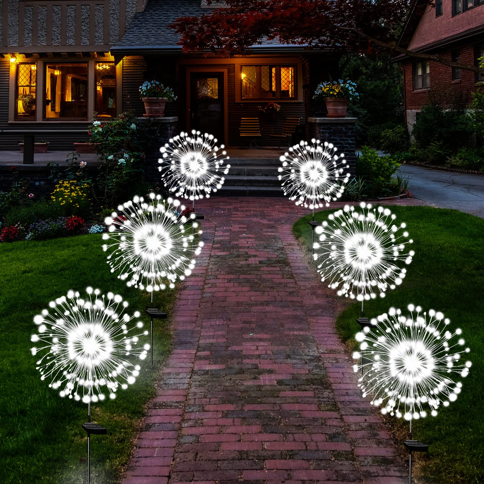 180 LED Solar Garden Lights - Waterproof Outdoor Solar Firework Stake Lights, 2 Pack Solar Powered Twinkle String Lights for Yard, Pathway, Patio Decor (White) | Perfect for Backyard, Garden, Walkway & Landscape Lighting