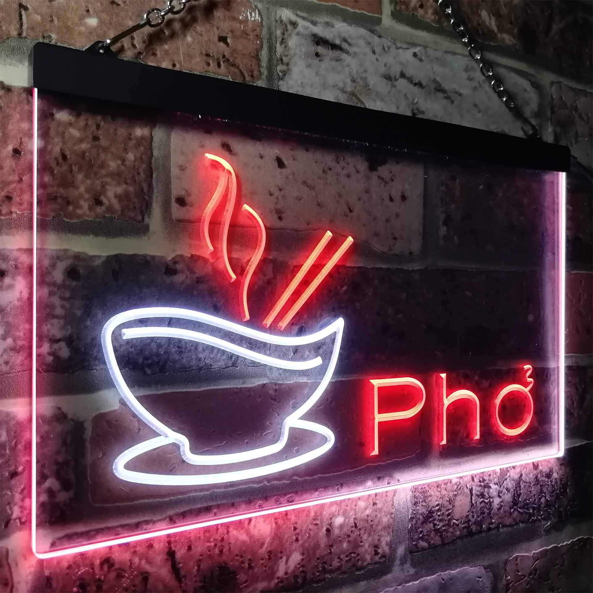 Pho Vietnamese Noodles Restaurant Dual Color LED Neon Sign - White & Red 24x16 Inches - Vintage Cafe Decor for Home, Bar & Business Lighting