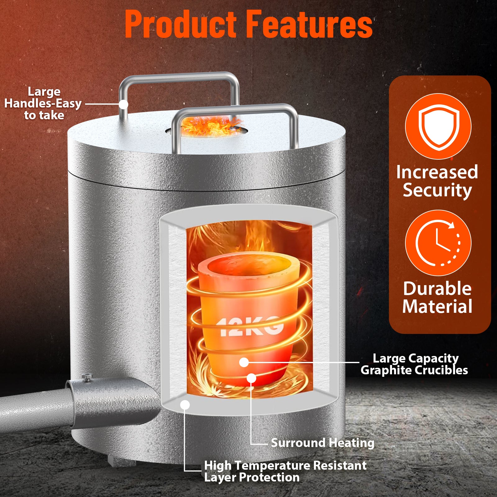 GARVEE 12KG (26Lbs) Propane Melting Furnace Kit - 2370°F High Temperature Metal Foundry with Crucible & Tongs - Perfect for Melting Gold, Silver, Copper & Aluminum - Ideal for Beginners & DIY Jewelry Making, Metal Casting & Small Foundry Projects