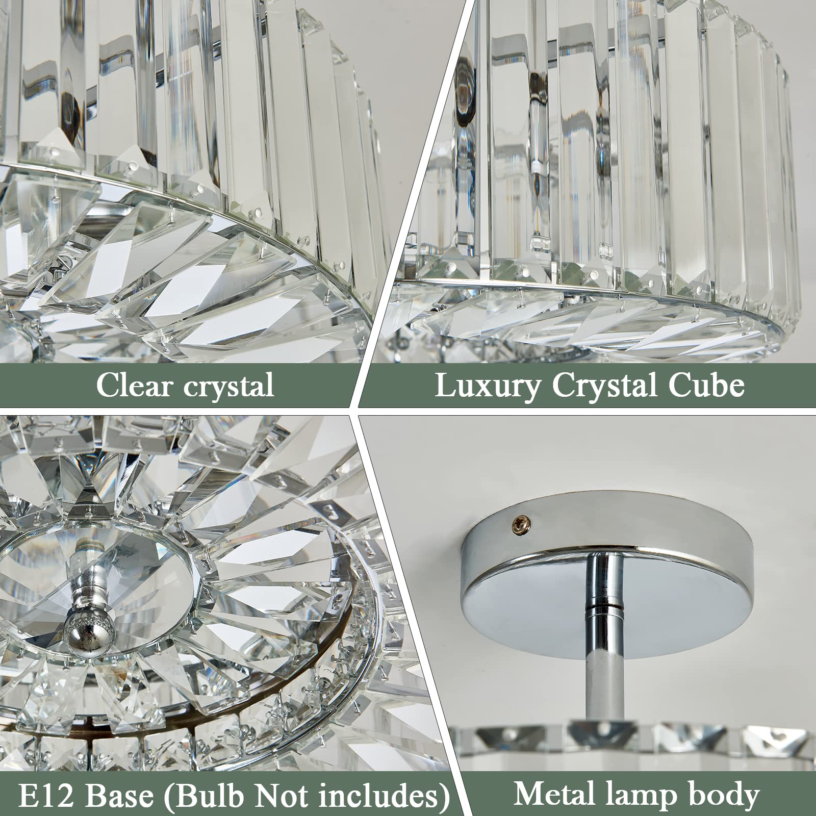 4-Light Modern Crystal Chandelier - Round Semi-Flush Mount Ceiling Light Fixture in Chrome Finish - Farmhouse Style Lighting for Dining Room, Living Room, Bedroom, Hallway, Entryway & Kitchen - Perfect for Home Decor, Wedding Venues and Restaurant Ambiance