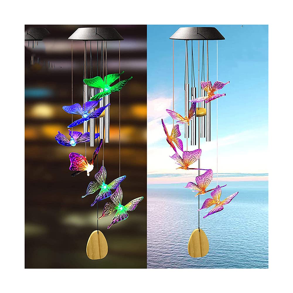 Color Changing LED Solar Butterfly Wind Chimes - Waterproof Outdoor Garden Decor for Yard, Porch & Party | Solar Powered Hanging Lights for Nighttime Ambiance & Decoration