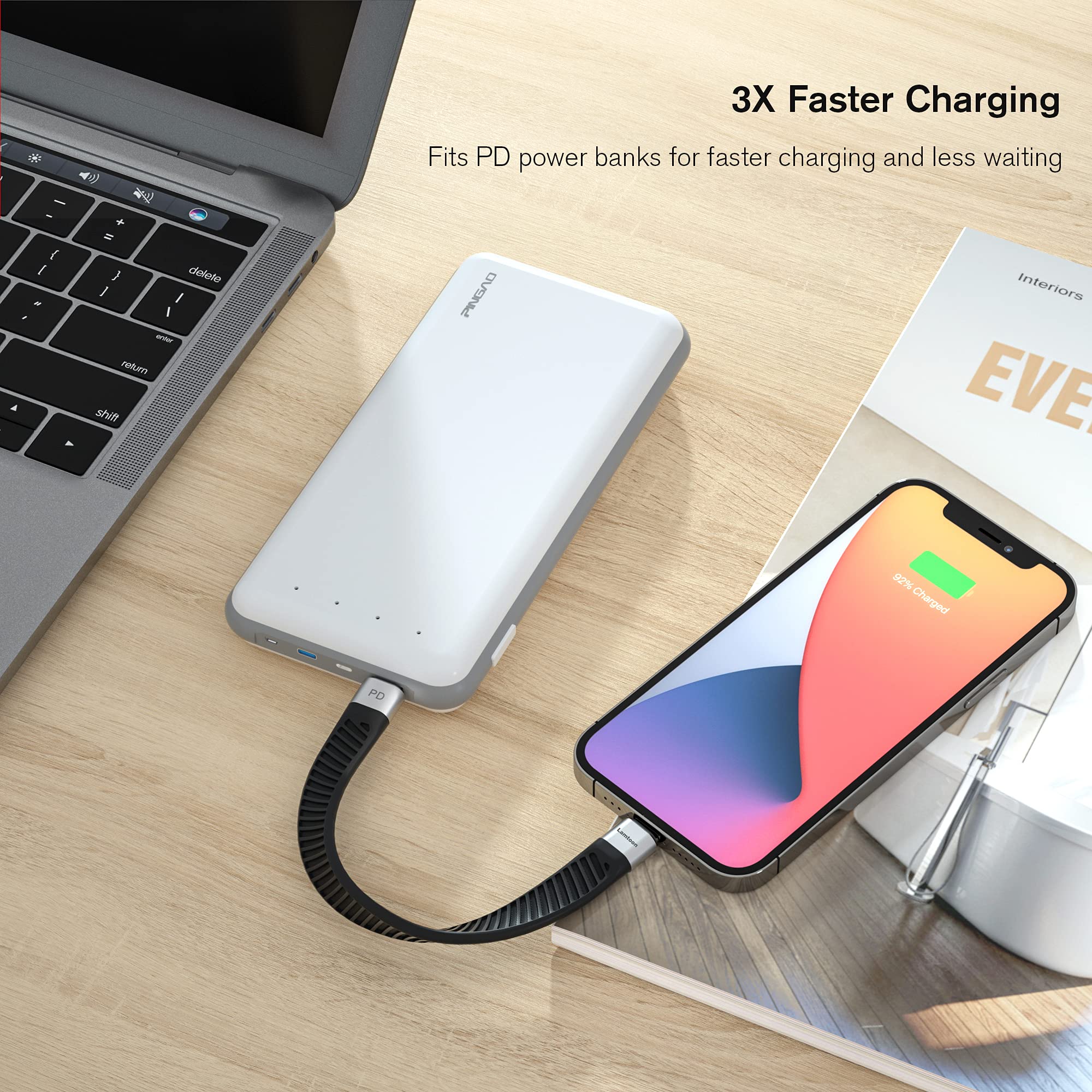MFi Certified USB C to Lightning Cable 13.5cm - 30W Fast Charging & 480Mbps Data Sync Cable for iPhone 14 Pro/14/13/13 Pro/12 Pro Max/12/11/11 Pro/X/XS (Not Compatible with DAC) - Perfect for Travel, Car Charging & Home Use