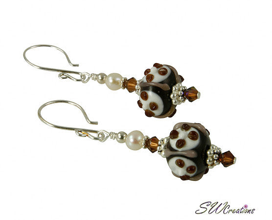 Handmade Creme Brulee Pearl Lampwork Beaded Earrings - Elegant Glass Bead Jewelry for Women, Perfect for Weddings, Parties & Special Occasions