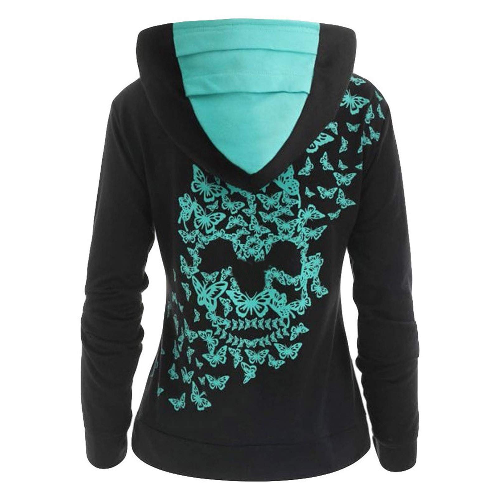 Women's Plain Hoodie with Butterfly Print - Long Zip Up Sweatshirt for Casual Wear & Street Fashion | Perfect for Everyday Outfits, Loungewear & Outdoor Activities