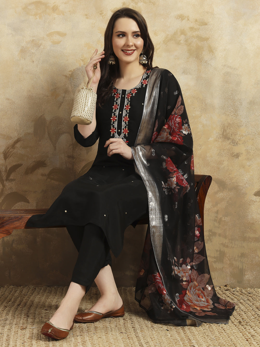 Black Designer Party Wear Pant Suit with Printed Embroidery - Elegant Women's Formal Outfit for Weddings, Cocktail Parties & Special Occasions