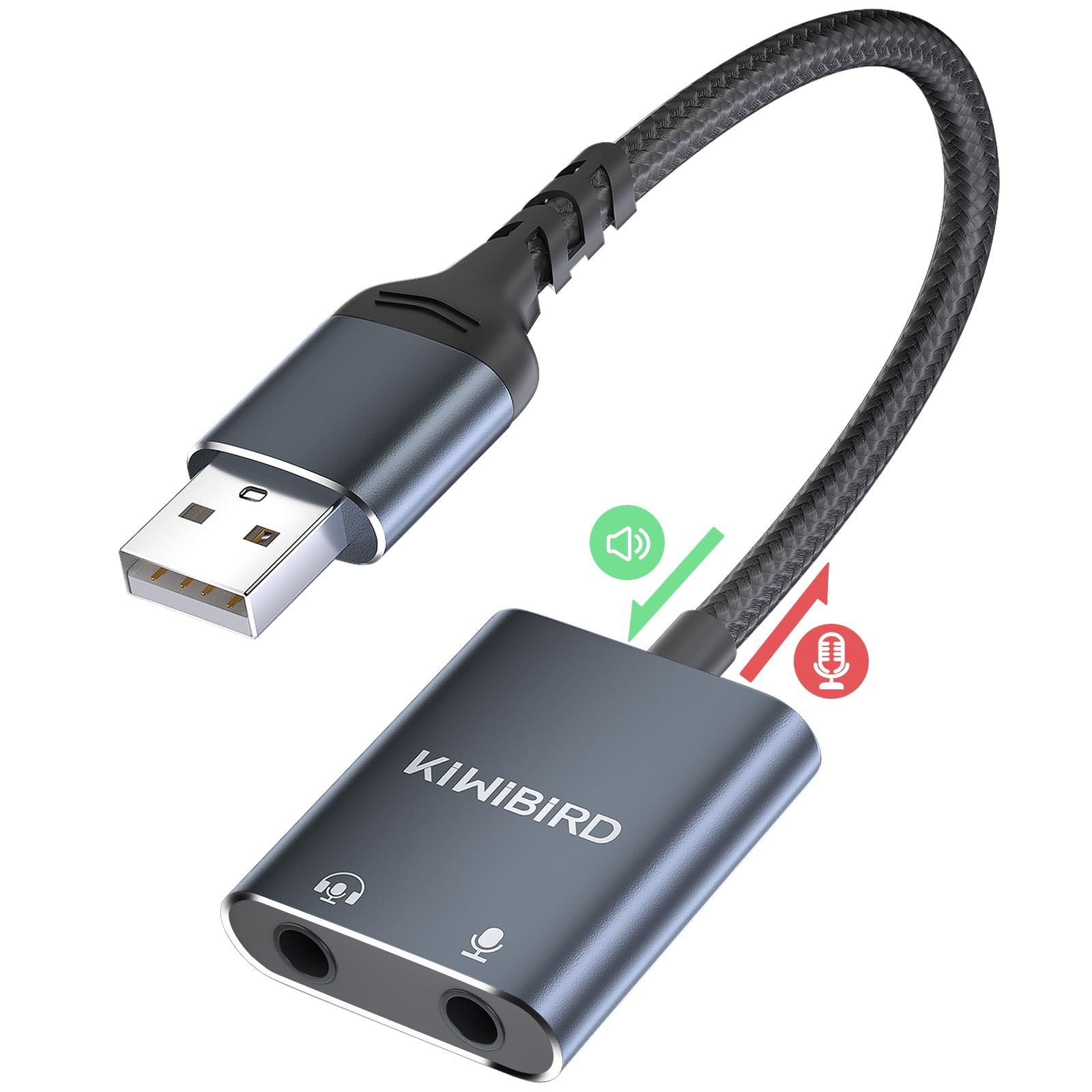 KiWiBiRD USB to 3.5mm Audio Adapter - External Sound Card with Microphone Support for Headphones & Earphones - Compatible with PS5, PS4, MacBook Pro/Air, Windows PC, Mac OS, Raspberry Pi - Perfect for Gaming, Video Calls & Music Streaming