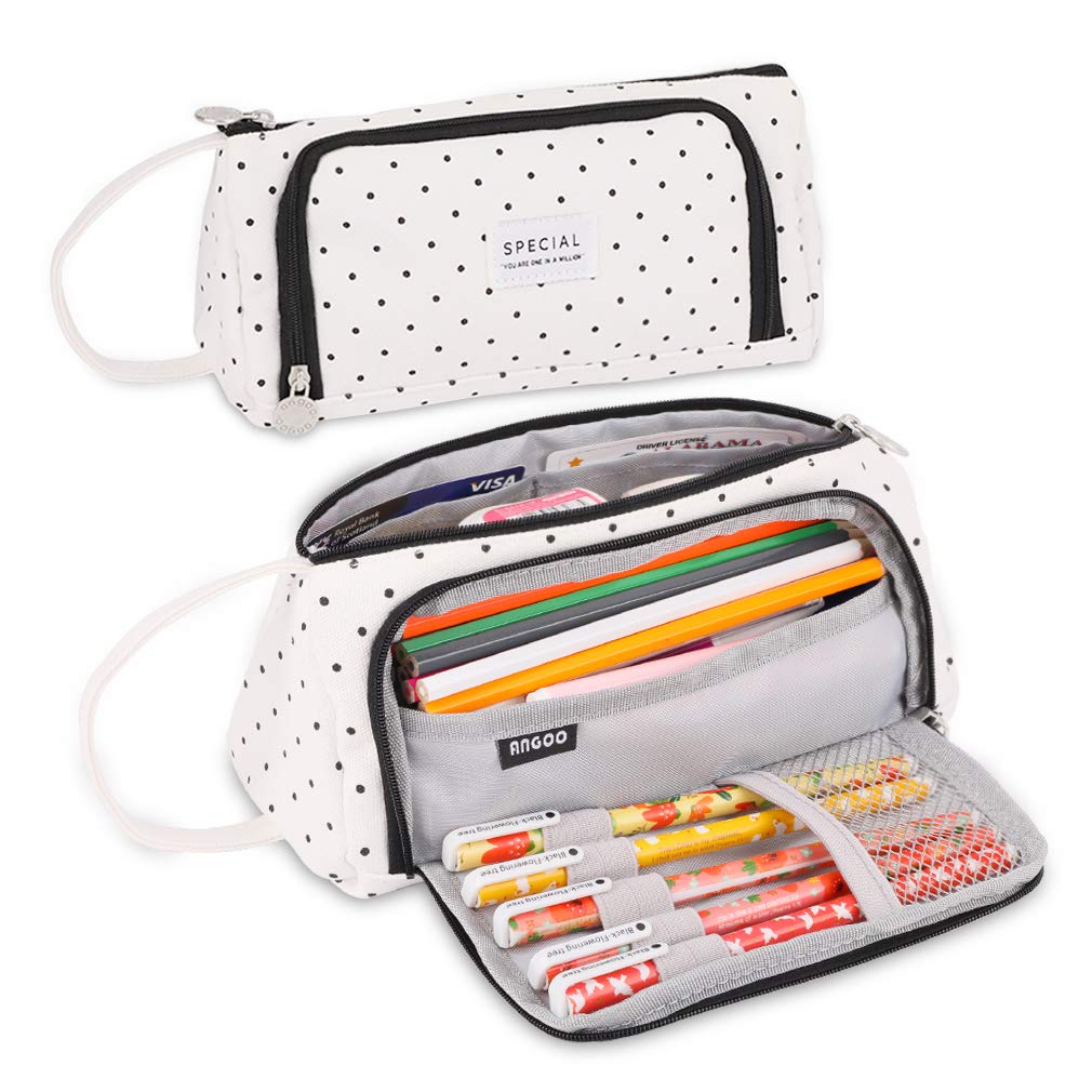 iSuperb Large Capacity Canvas Pencil Case with Zipper - Multi Compartment Pen Organizer & Cosmetic Pouch for Women, Perfect for School, Office, Travel and Makeup Storage