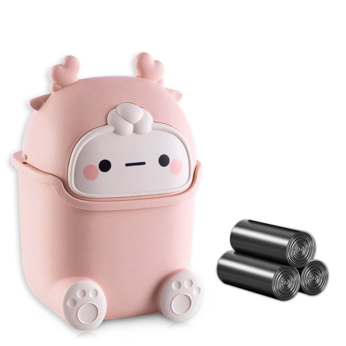 Cute Pink Mini Desktop Trash Can with Flip Lid - Includes 90 Trash Bags, Plastic Waste Bin for Bathroom, Kitchen, Office & Dressing Table - Perfect for Small Spaces & Home Organization
